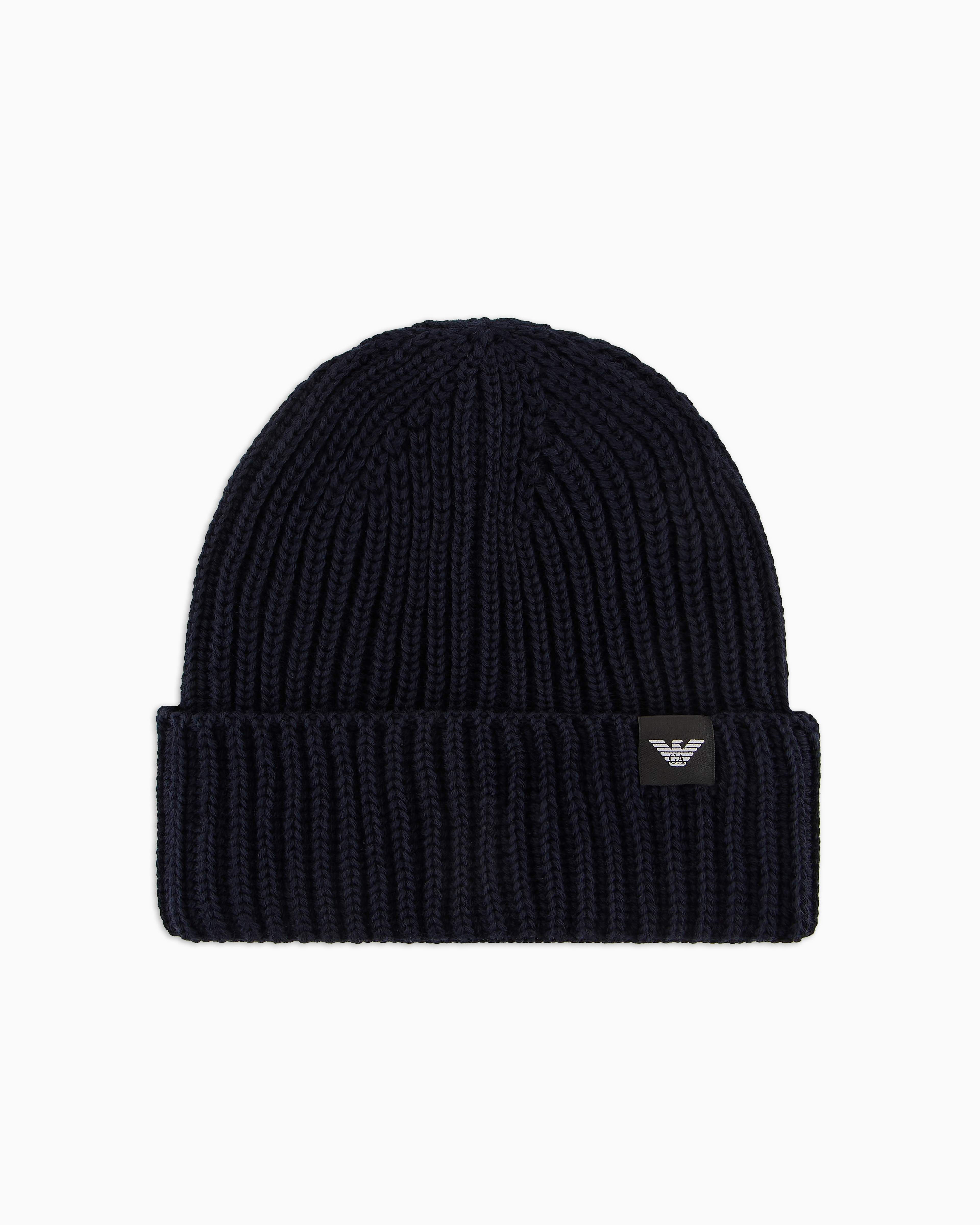 Emporio Armani Logo-patch Knitted Beanie In Navy Blue