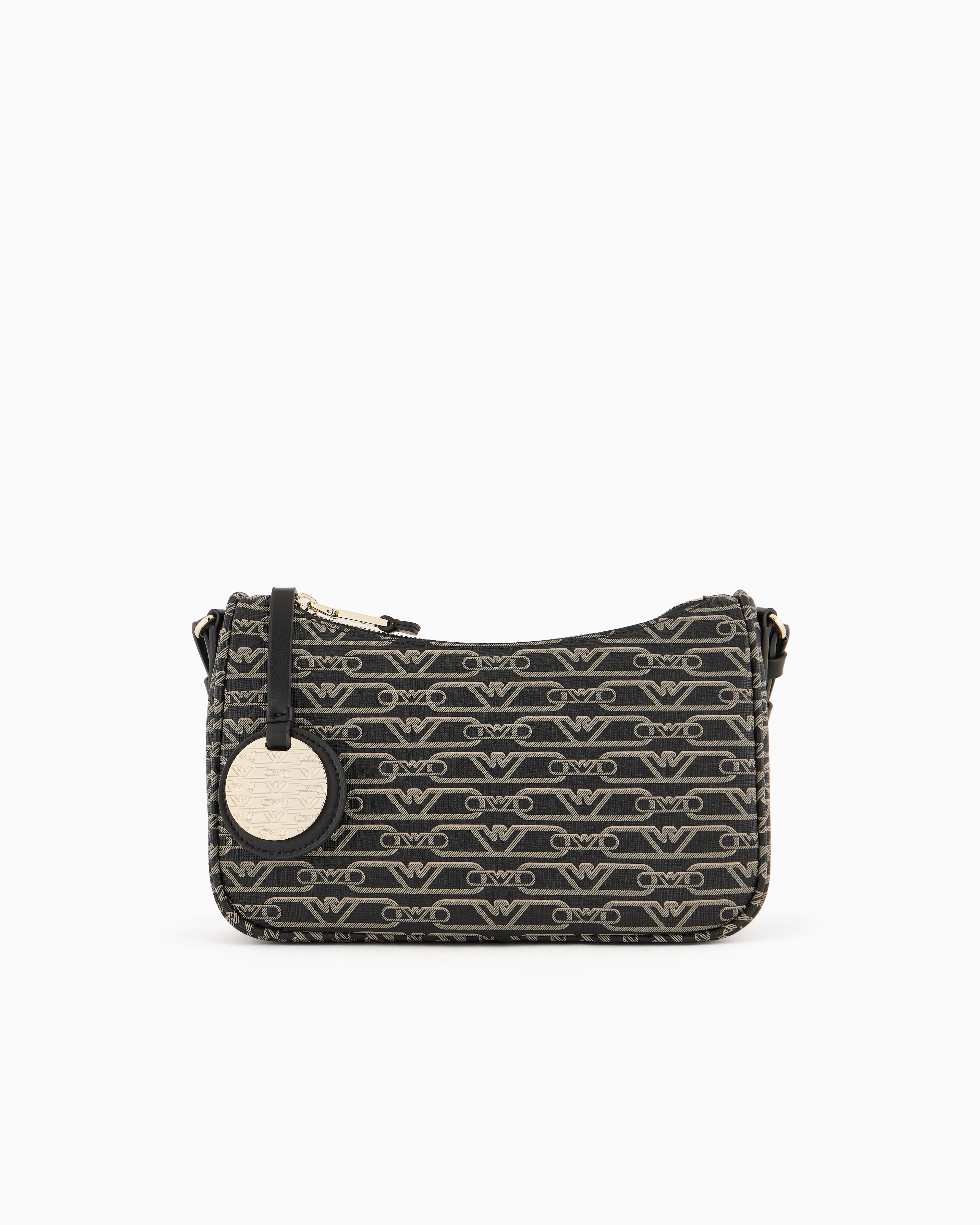 Emporio Armani Official Store Baguette Bag With All-over Monogram Print In Black