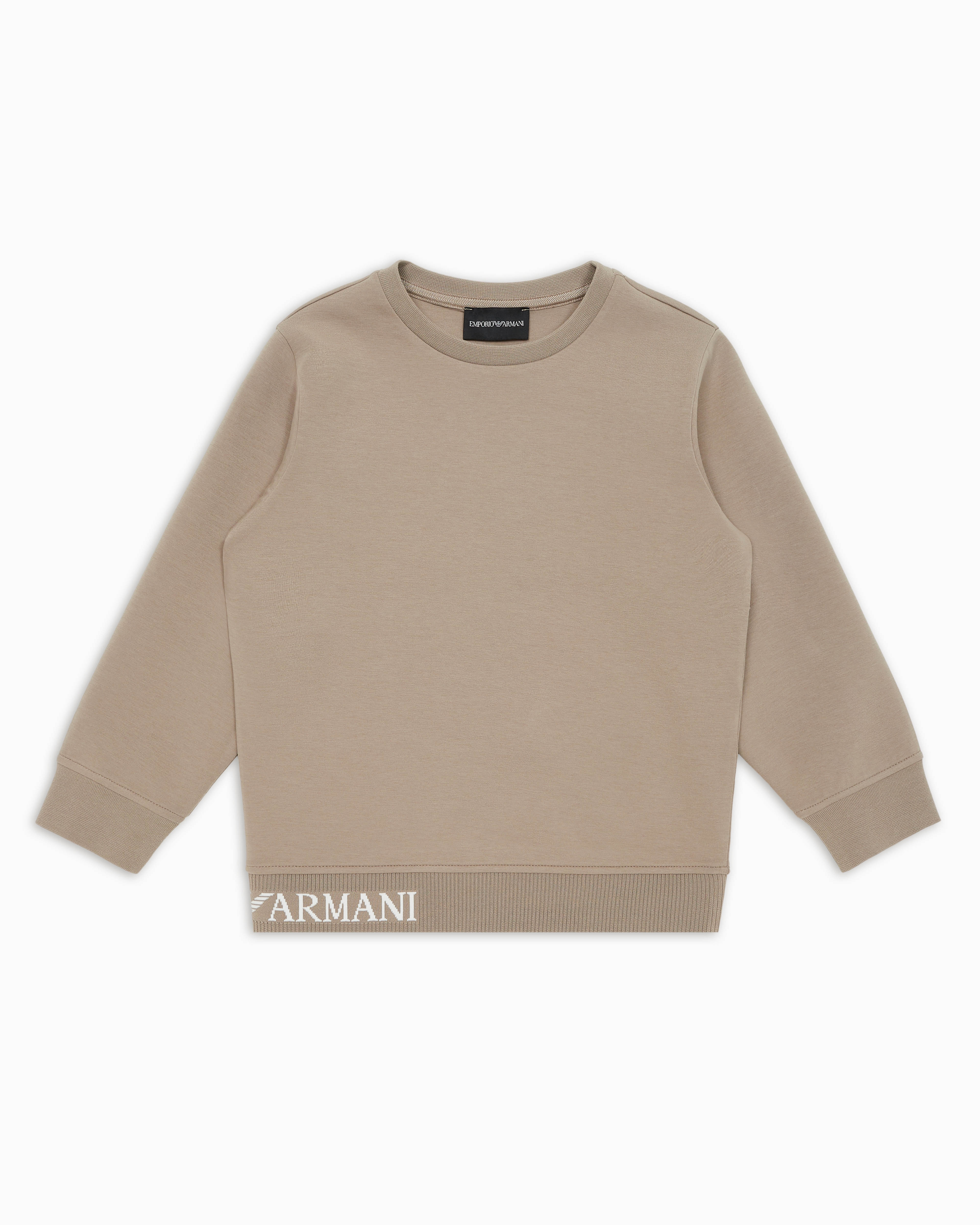 Shop Emporio Armani Comfort-fit, Double-jersey Sweatshirt With Jacquard Logo In Beige