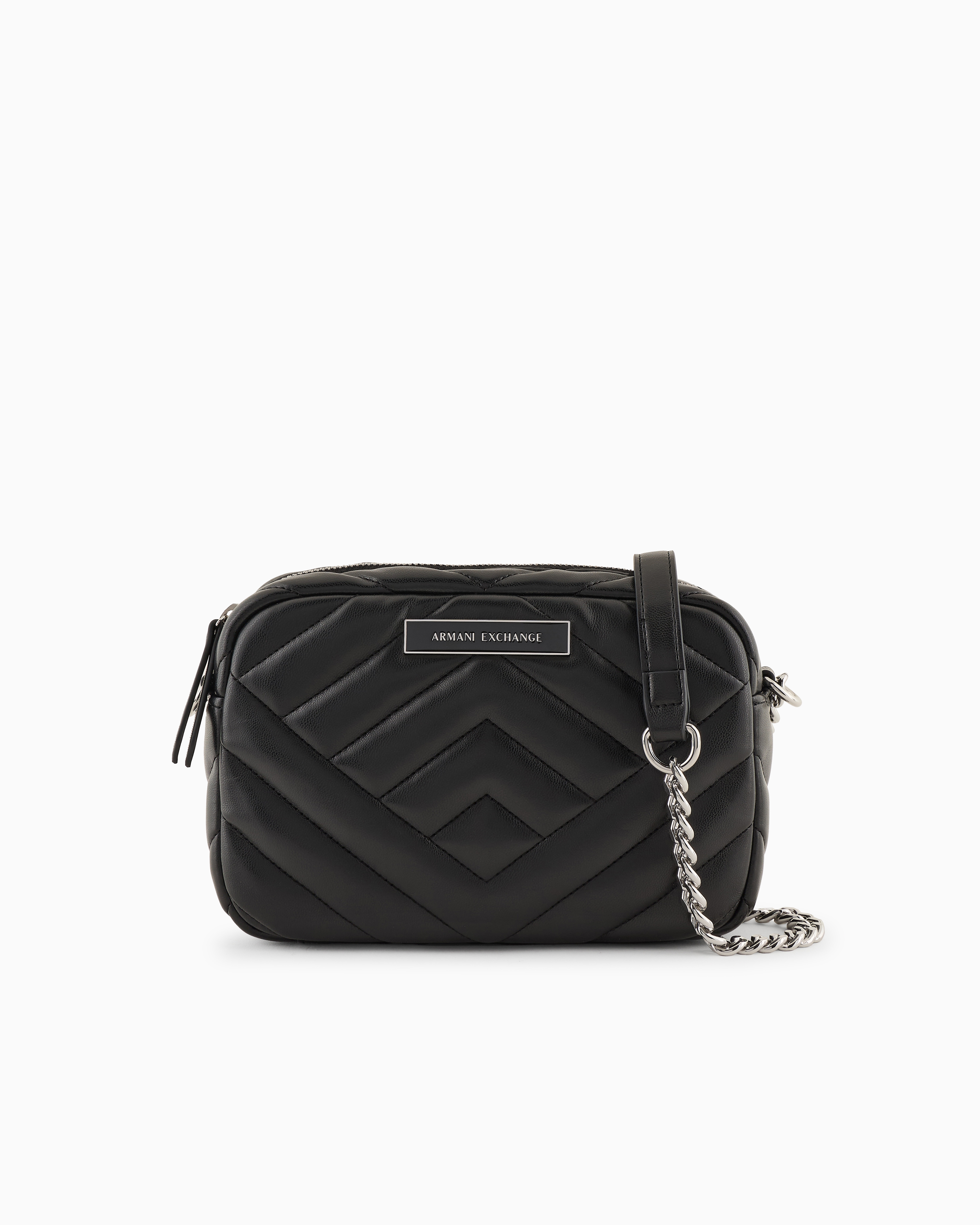 Armani Exchange Quilted Shoulder Bag With Chain Strap In Black