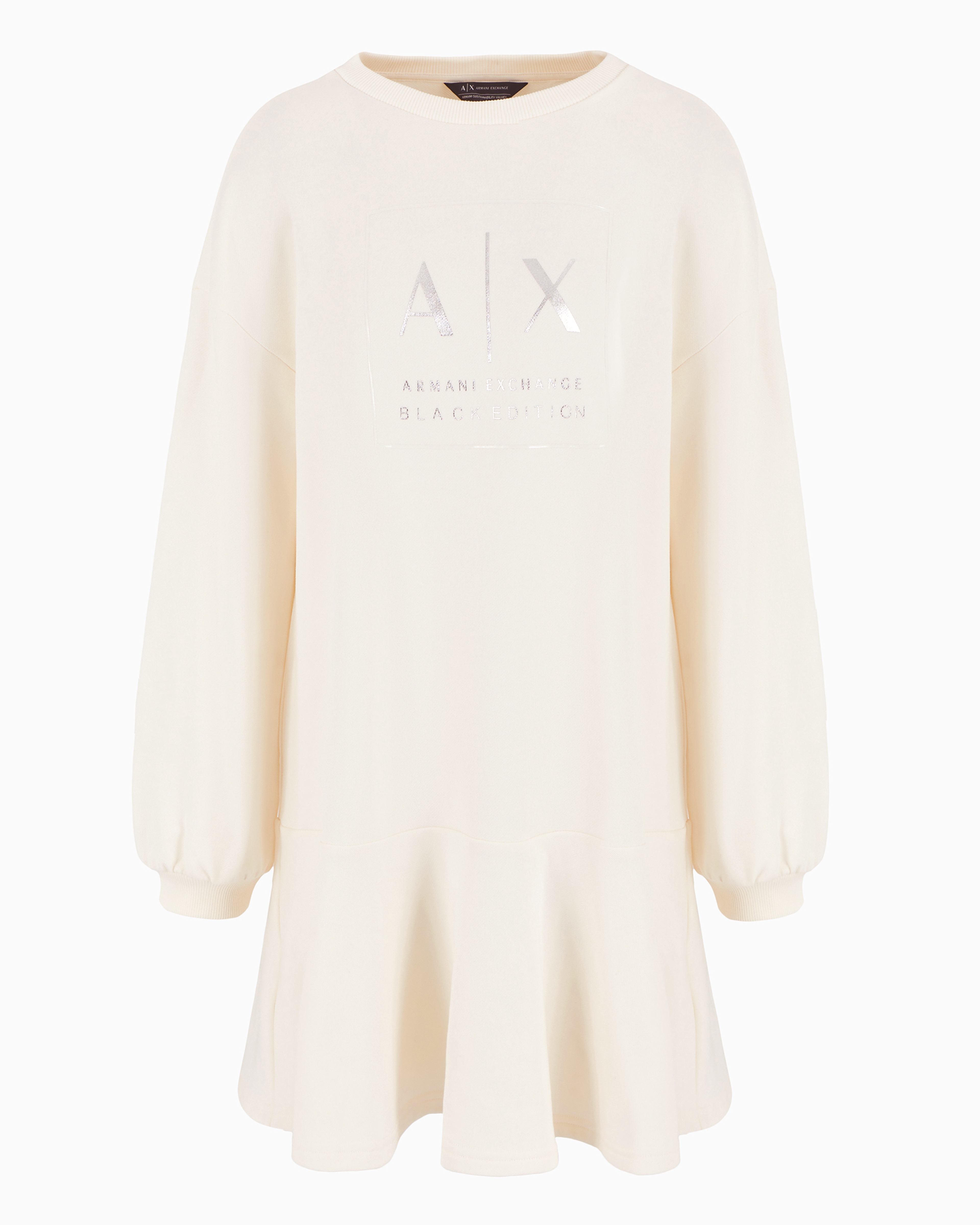 Shop Armani Exchange Oversized Dress With Soft Bottom And Metal Logo Print In White