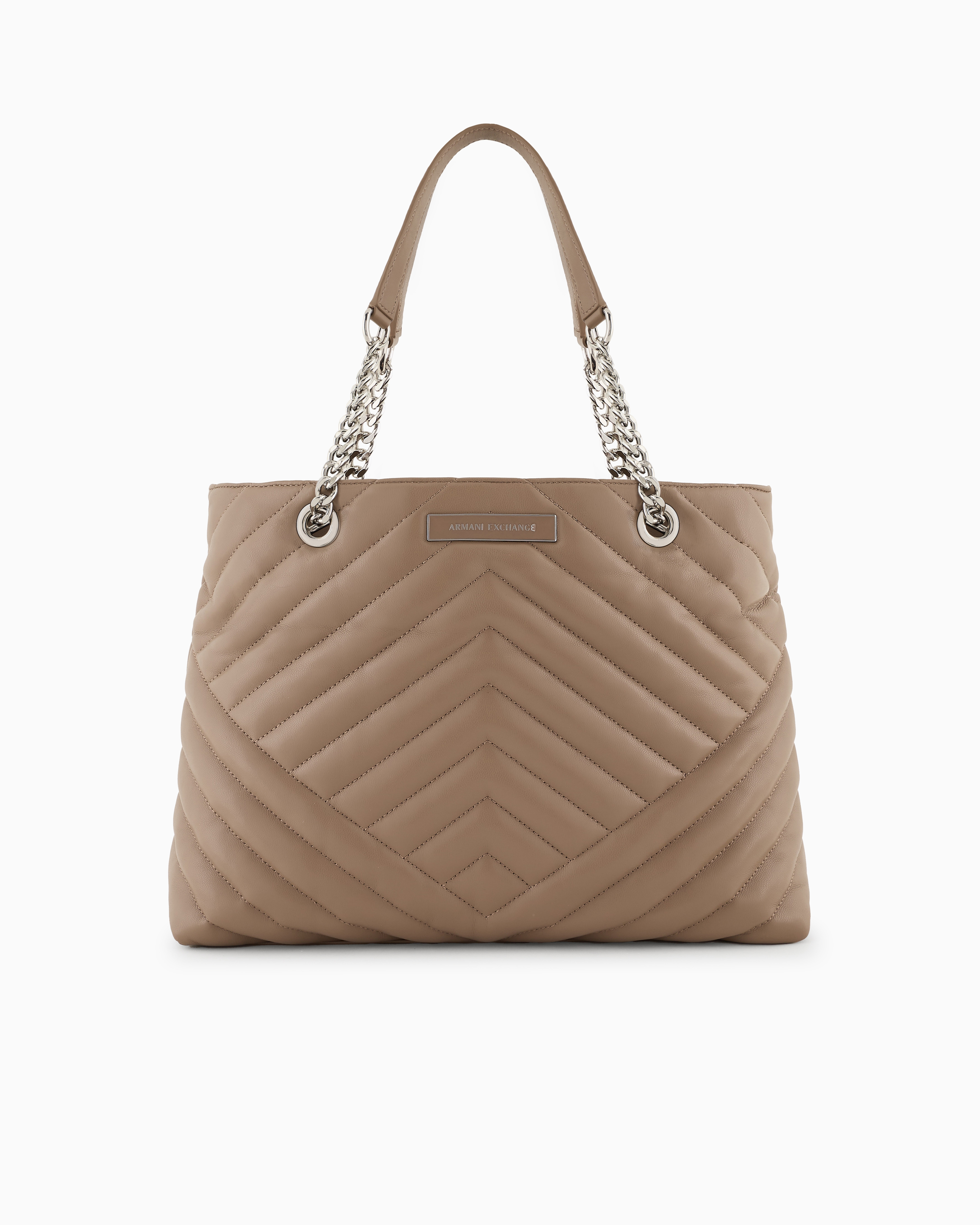 Shop Armani Exchange Quilted Shopper Bag With Chain Handles In Beige