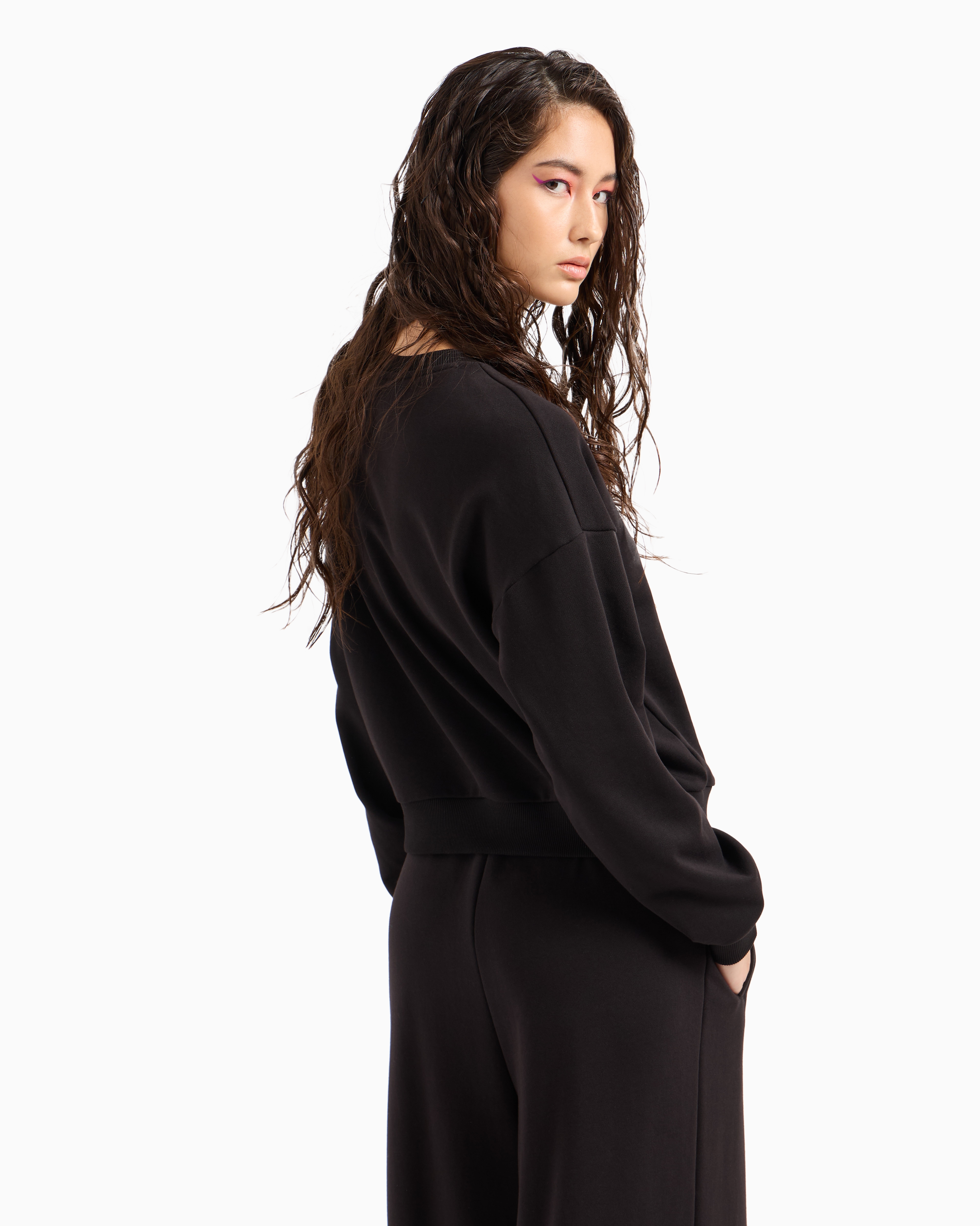 Crewneck sweatshirt with logo print and metal details