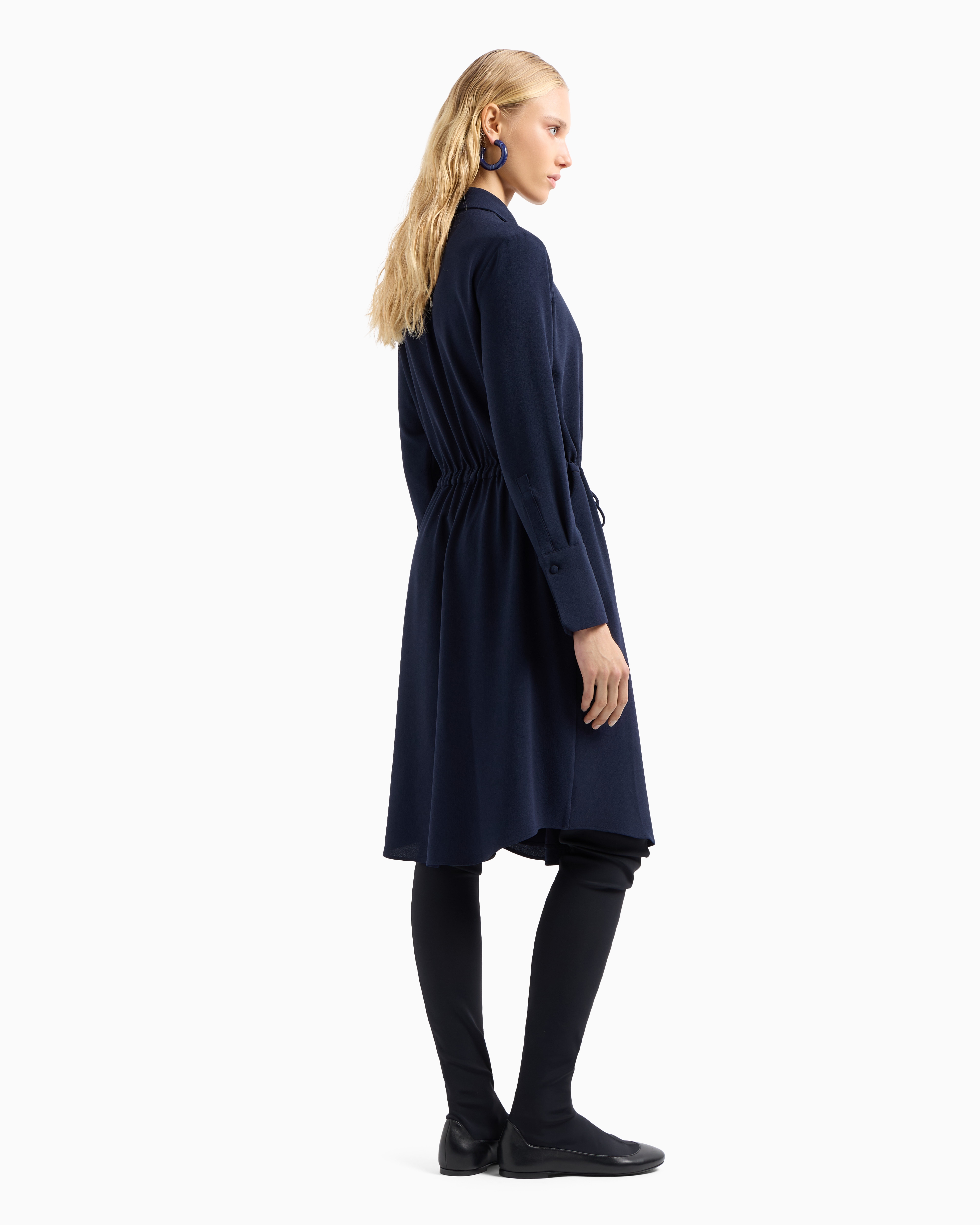 Emporio Armani Stretch Sablé Fabric Drawstring Dress In Blue