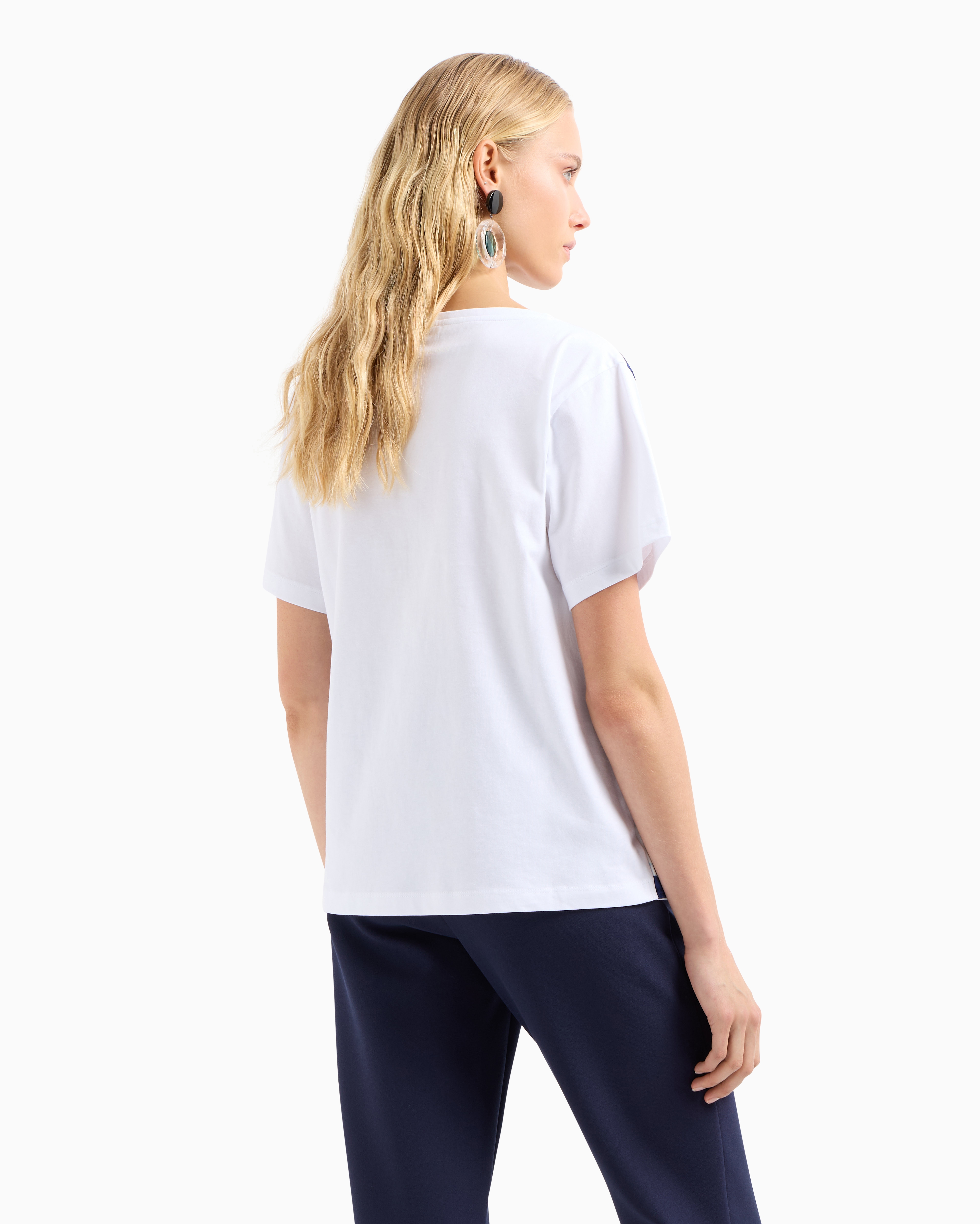 Shop Emporio Armani Asv Organic Jersey T-shirt With Foulard Panel In Fantaisie