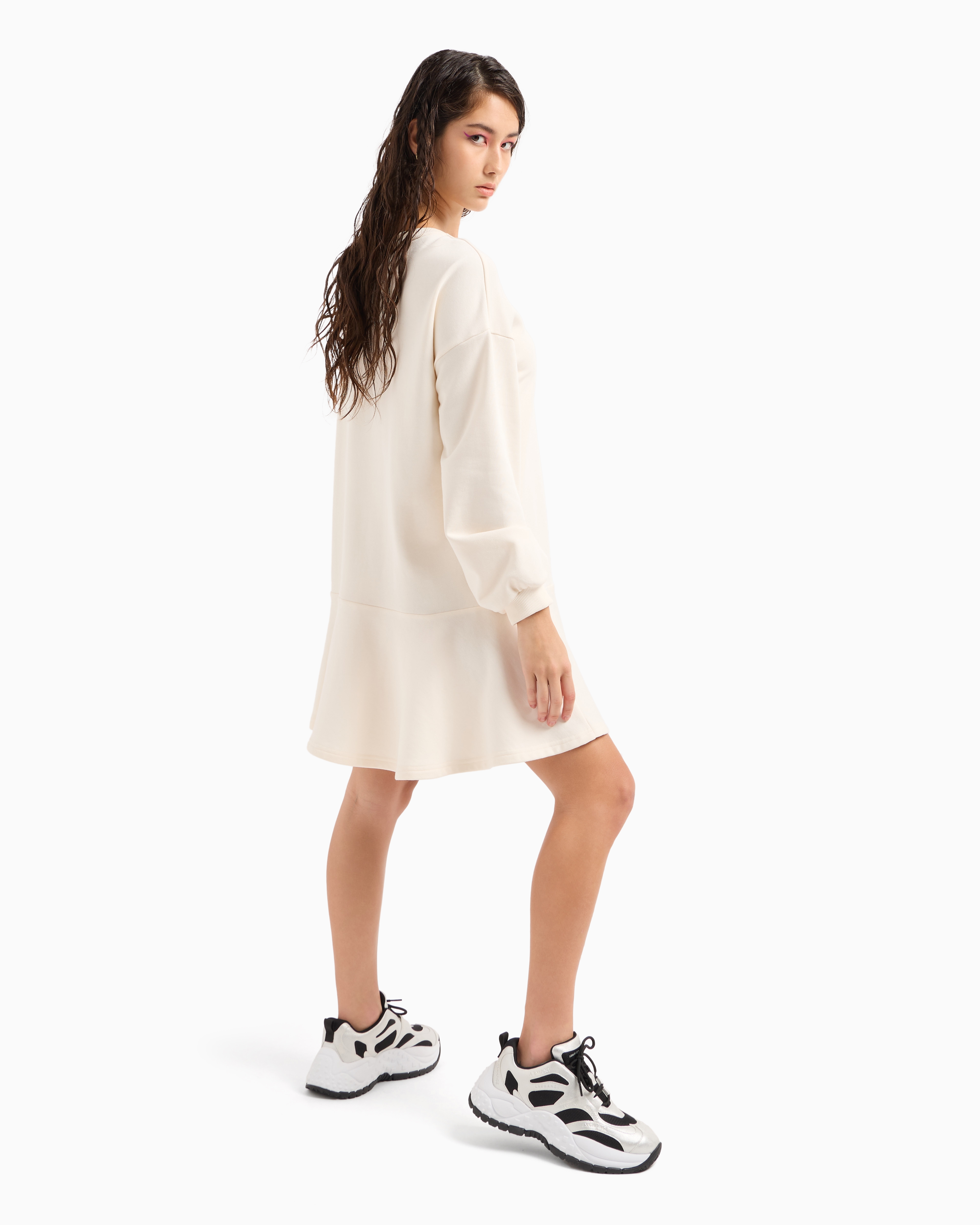 Shop Armani Exchange Oversized Dress With Soft Bottom And Metal Logo Print In White