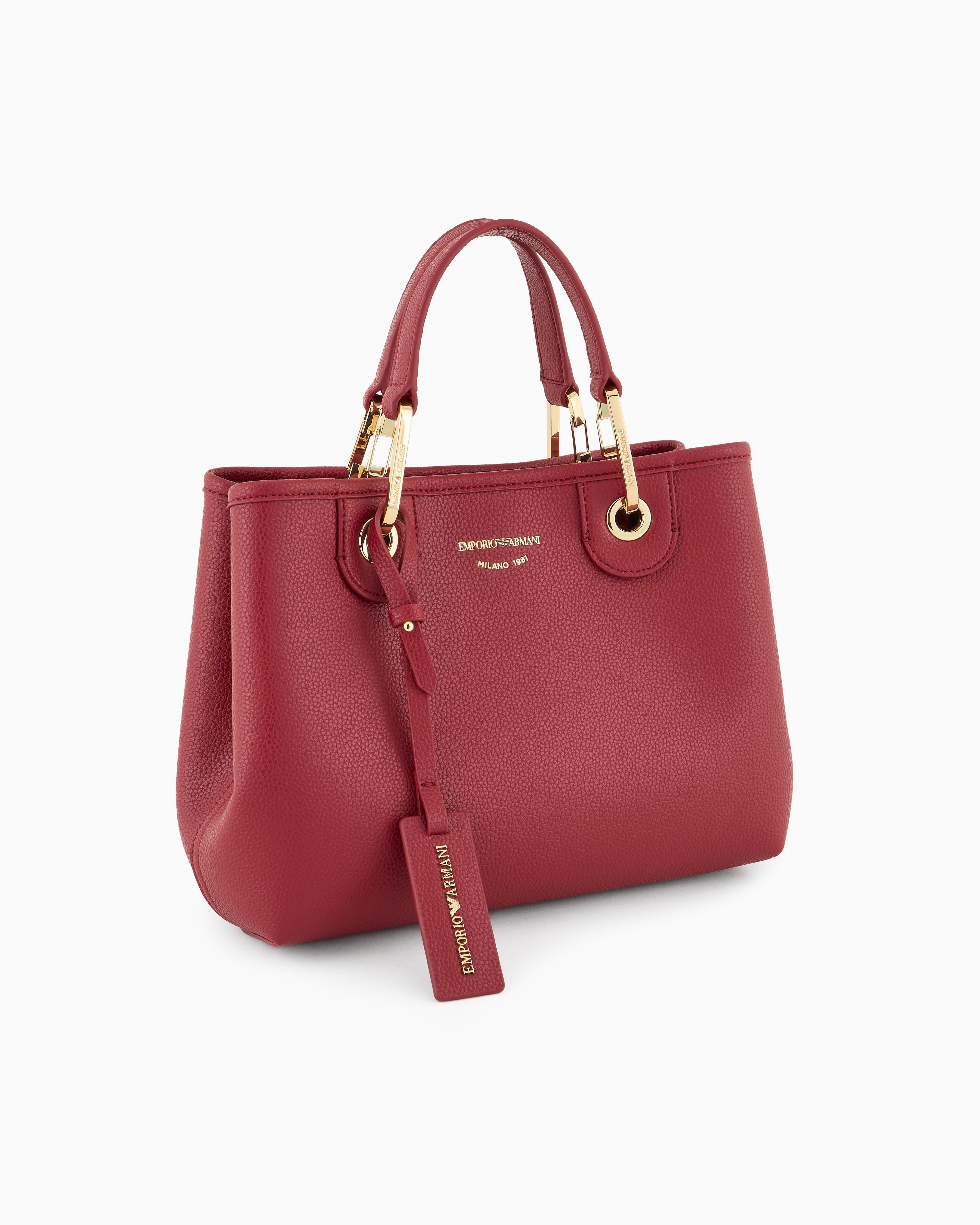 Emporio Armani Official Store Small Myea Shopper Bag With Deer Print In Bordeaux