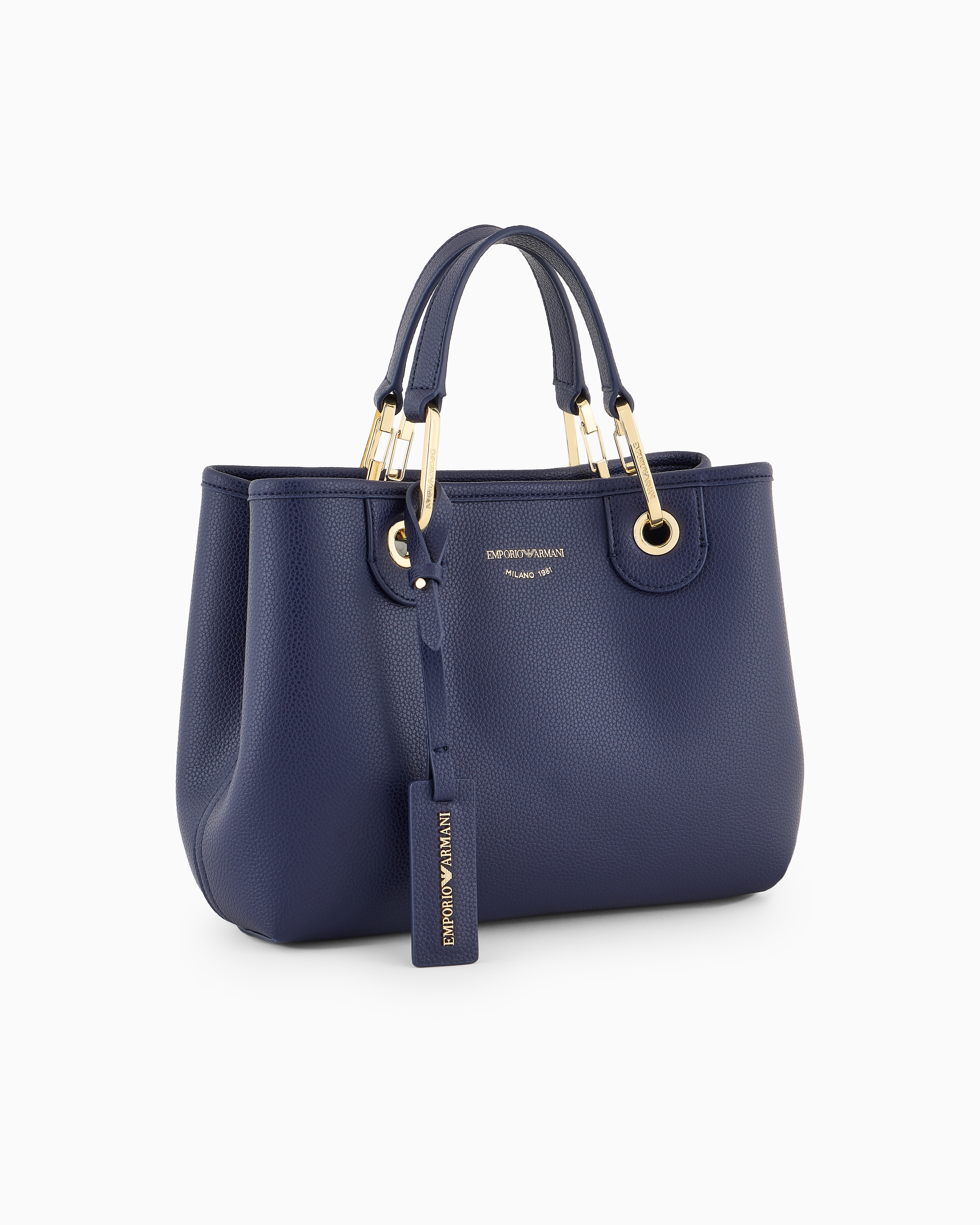 Emporio Armani Official Store Small Myea Shopper Bag With Deer Print In Bleu