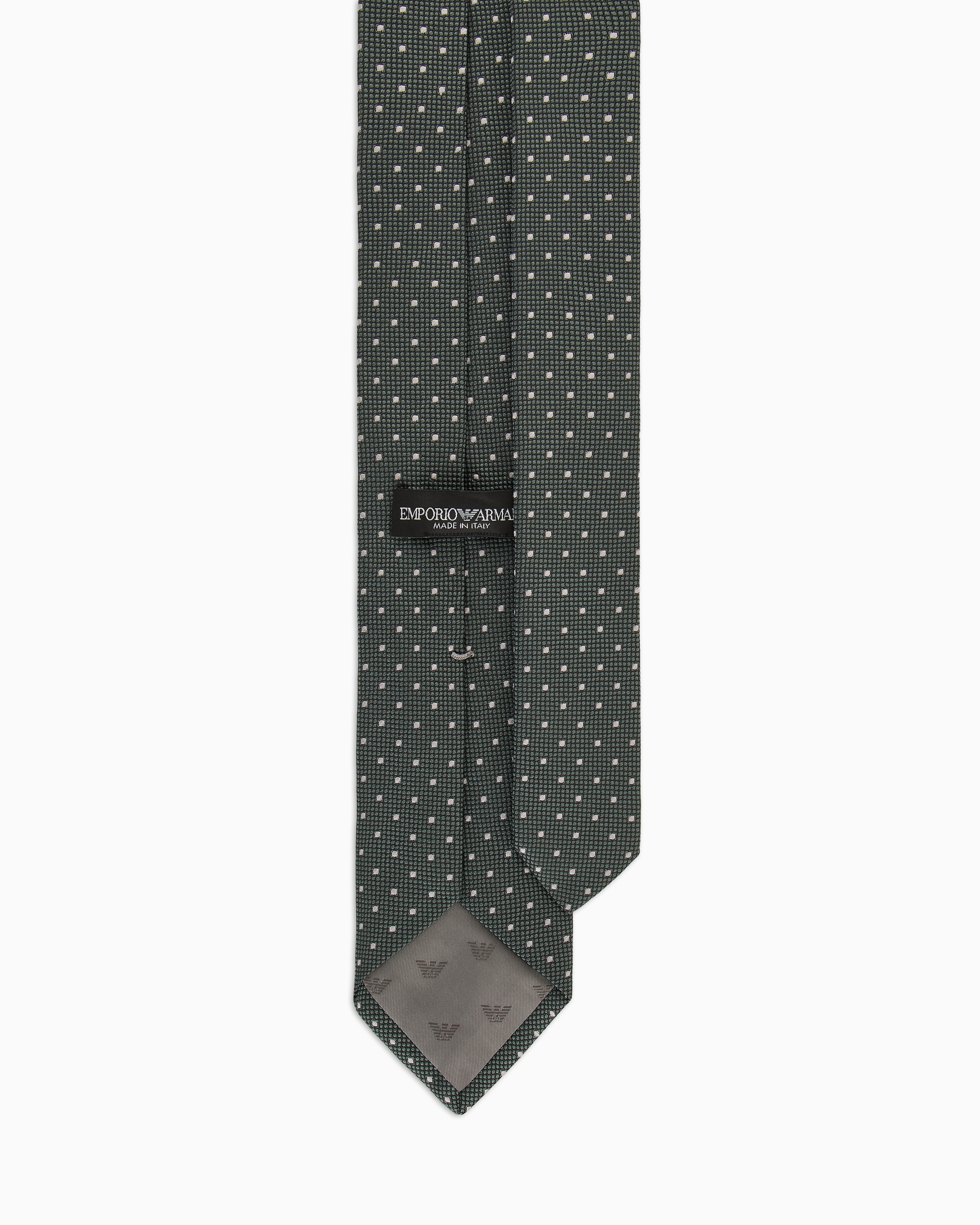 Shop Emporio Armani Pure Silk Tie With Jacquard Polka Dot-effect Micro-check In Verde Scuro 1