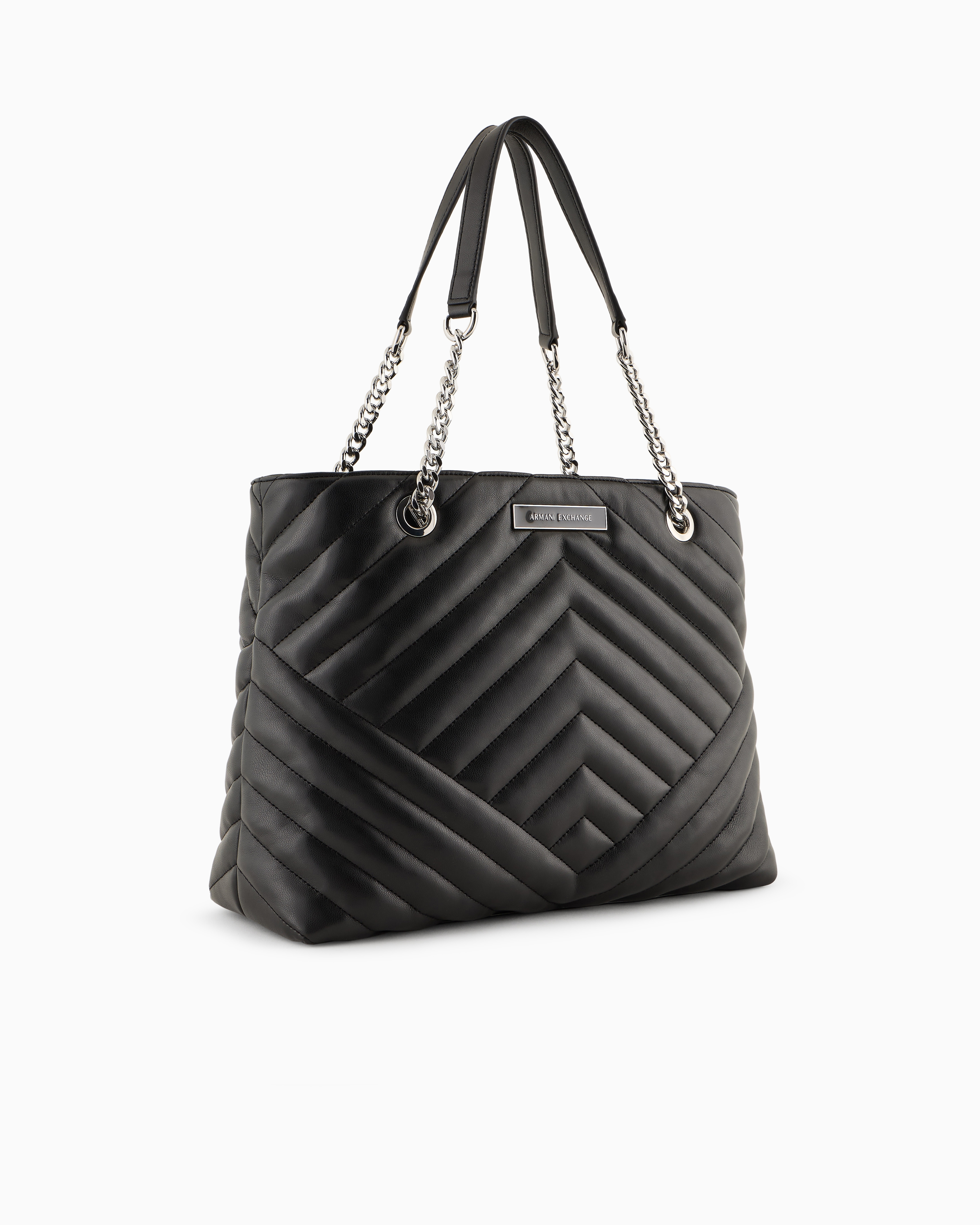 Shop Armani Exchange Quilted Shopper Bag With Chain Handles In Black