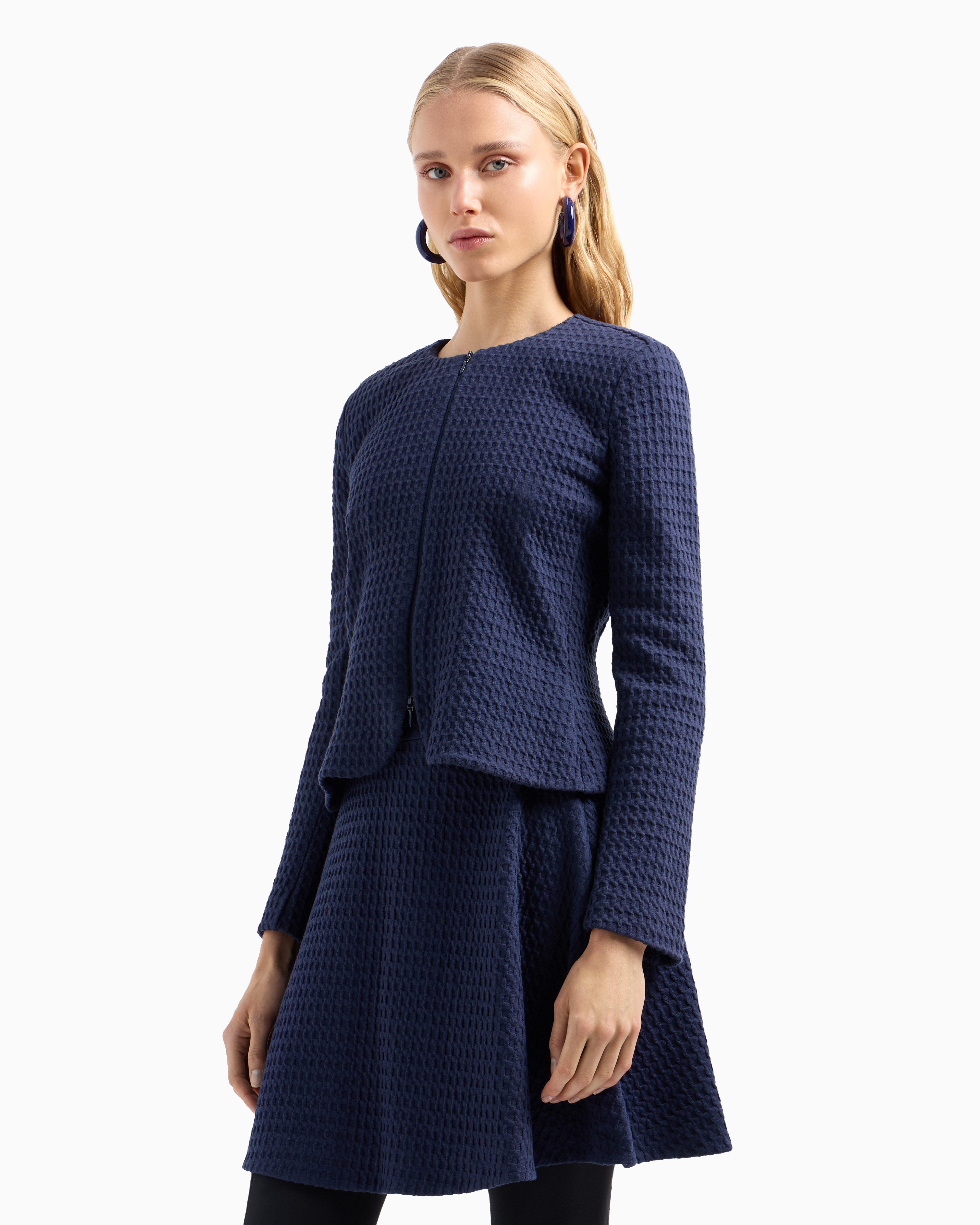 EMPORIO ARMANI WAFFLE-EFFECT KNIT FLARED SKIRT 