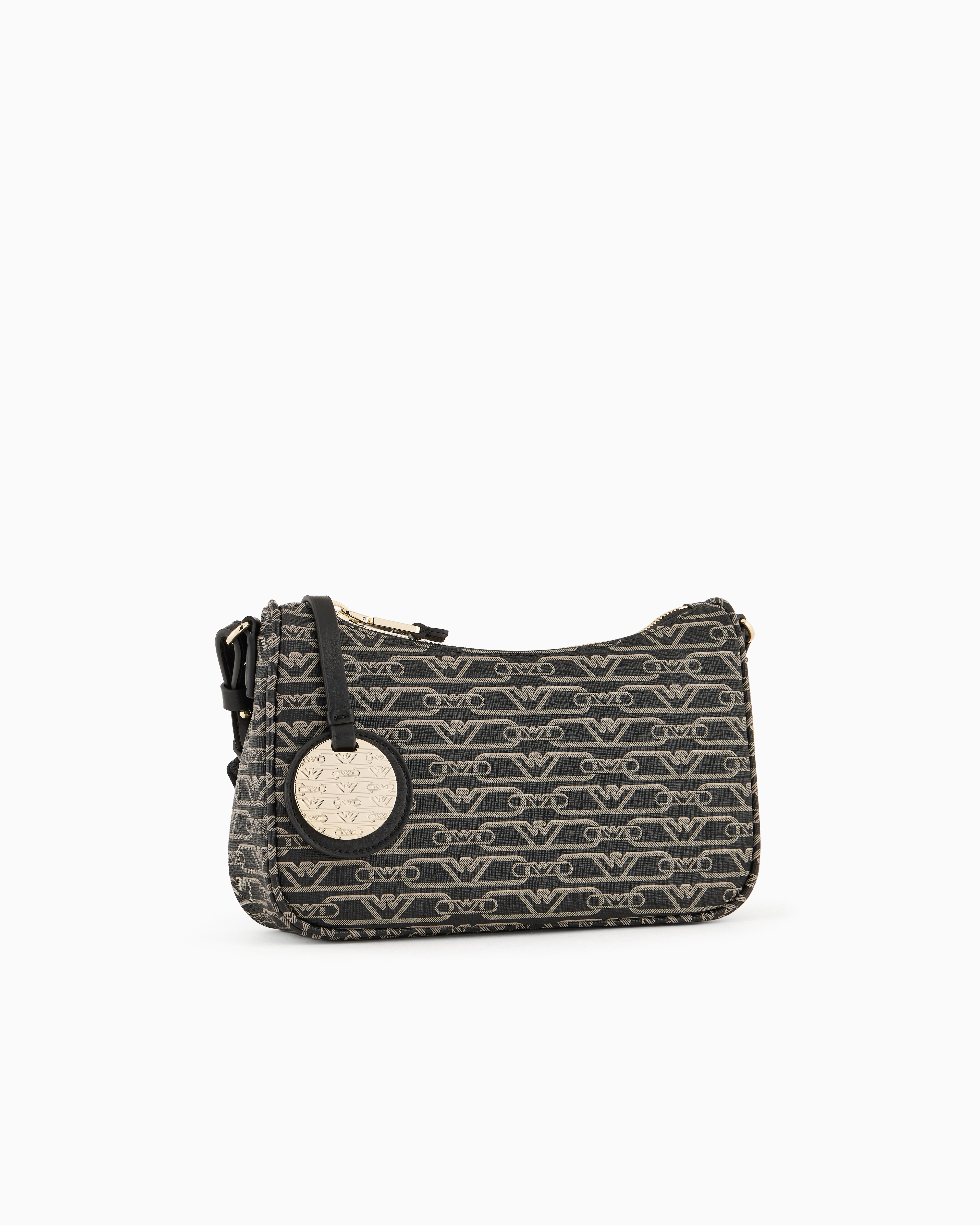 Emporio Armani Official Store Baguette Bag With All-over Monogram Print In Black