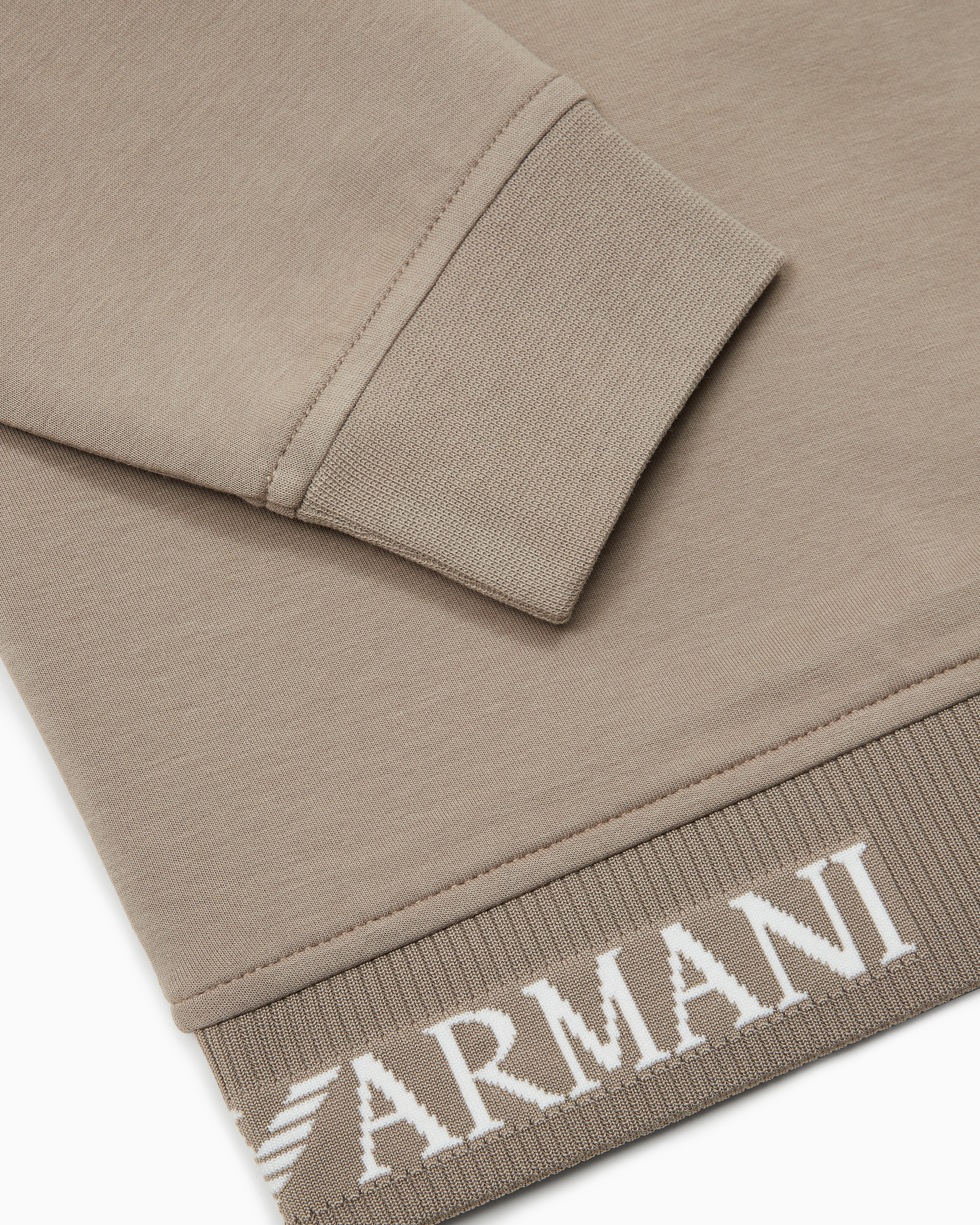 Shop Emporio Armani Comfort-fit, Double-jersey Sweatshirt With Jacquard Logo In Beige