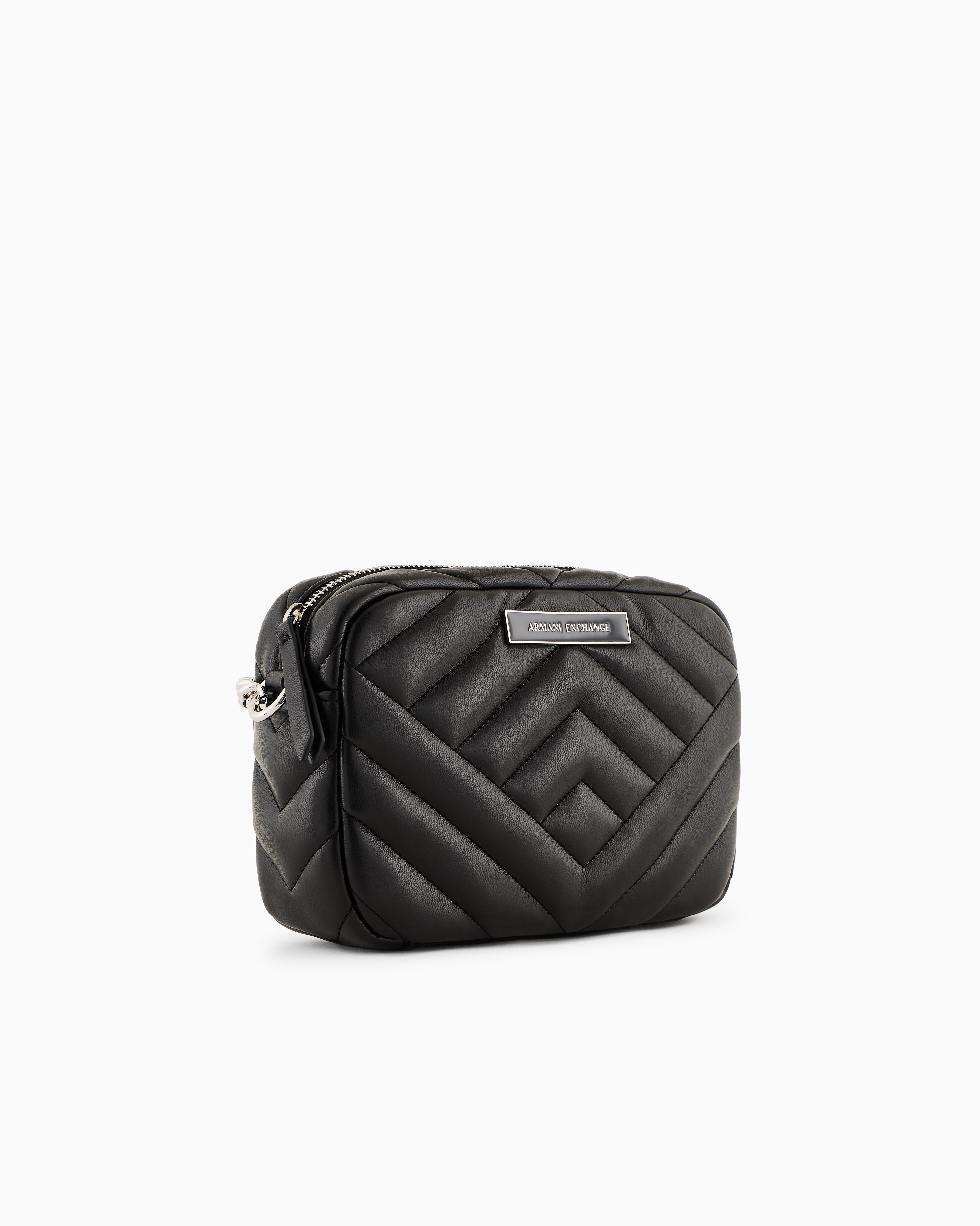 Armani Exchange Quilted Shoulder Bag With Chain Strap In Black