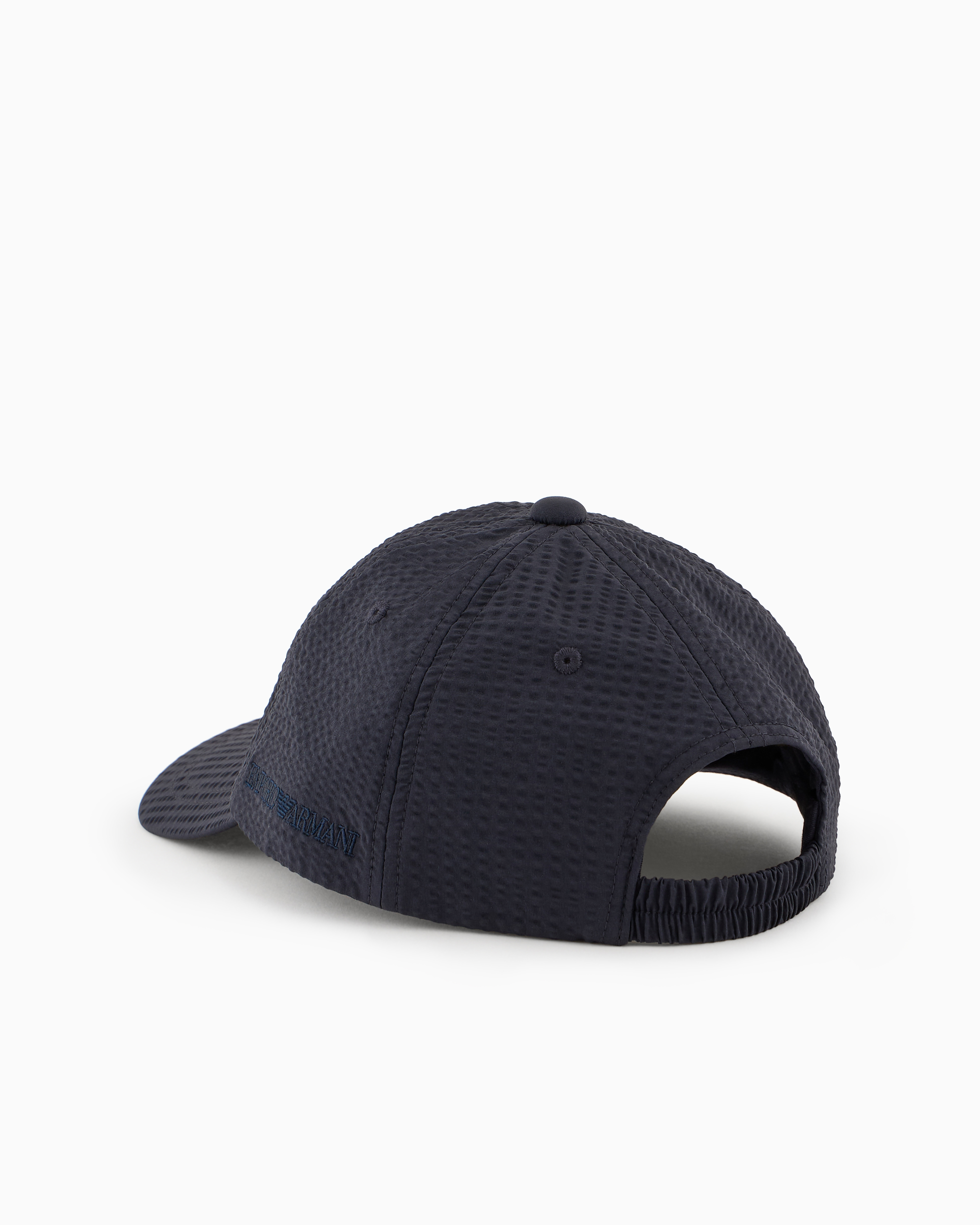 Emporio Armani Official Store Baseball Cap In Technical Seersucker Fabric In Navy Blue