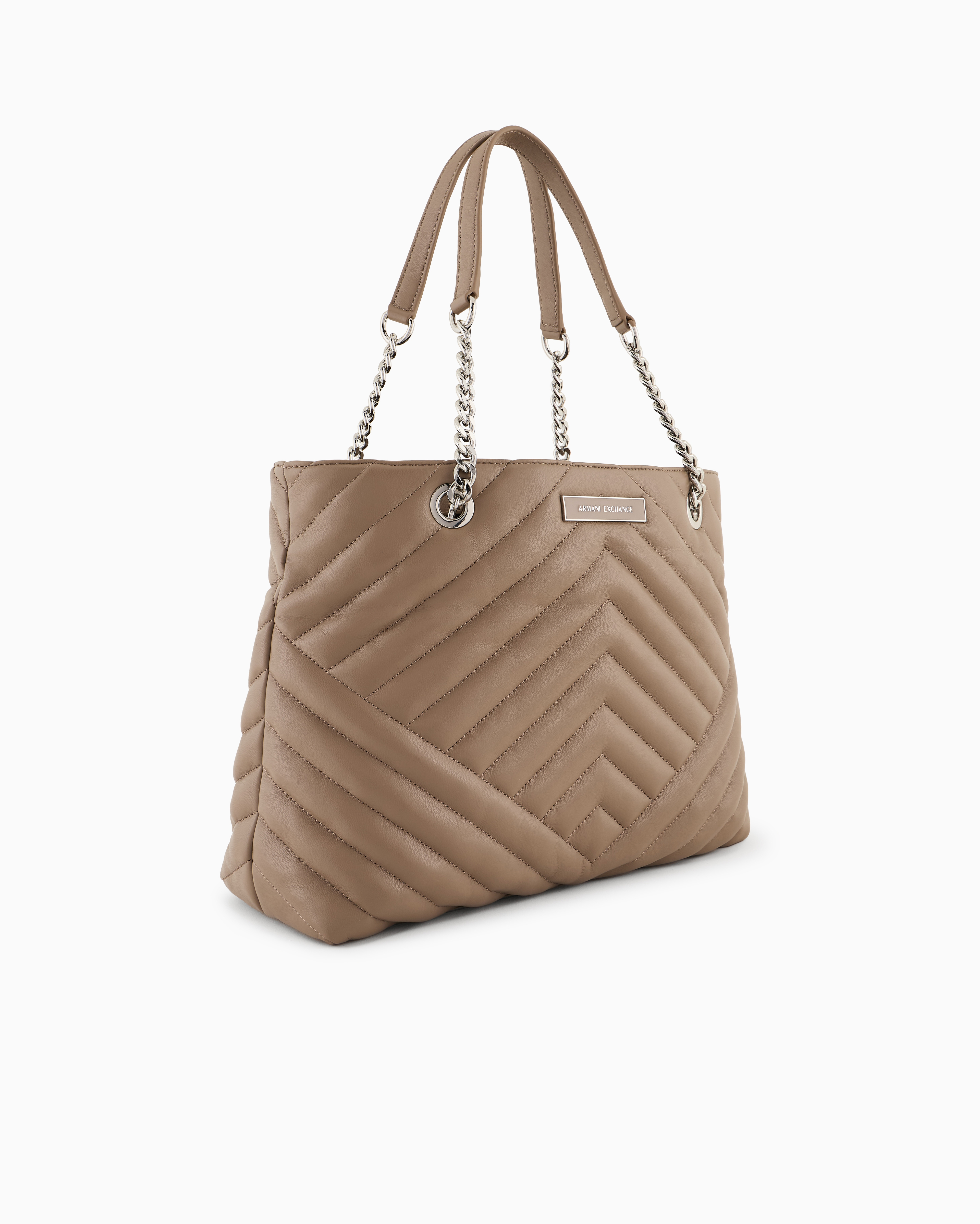 Shop Armani Exchange Quilted Shopper Bag With Chain Handles In Beige