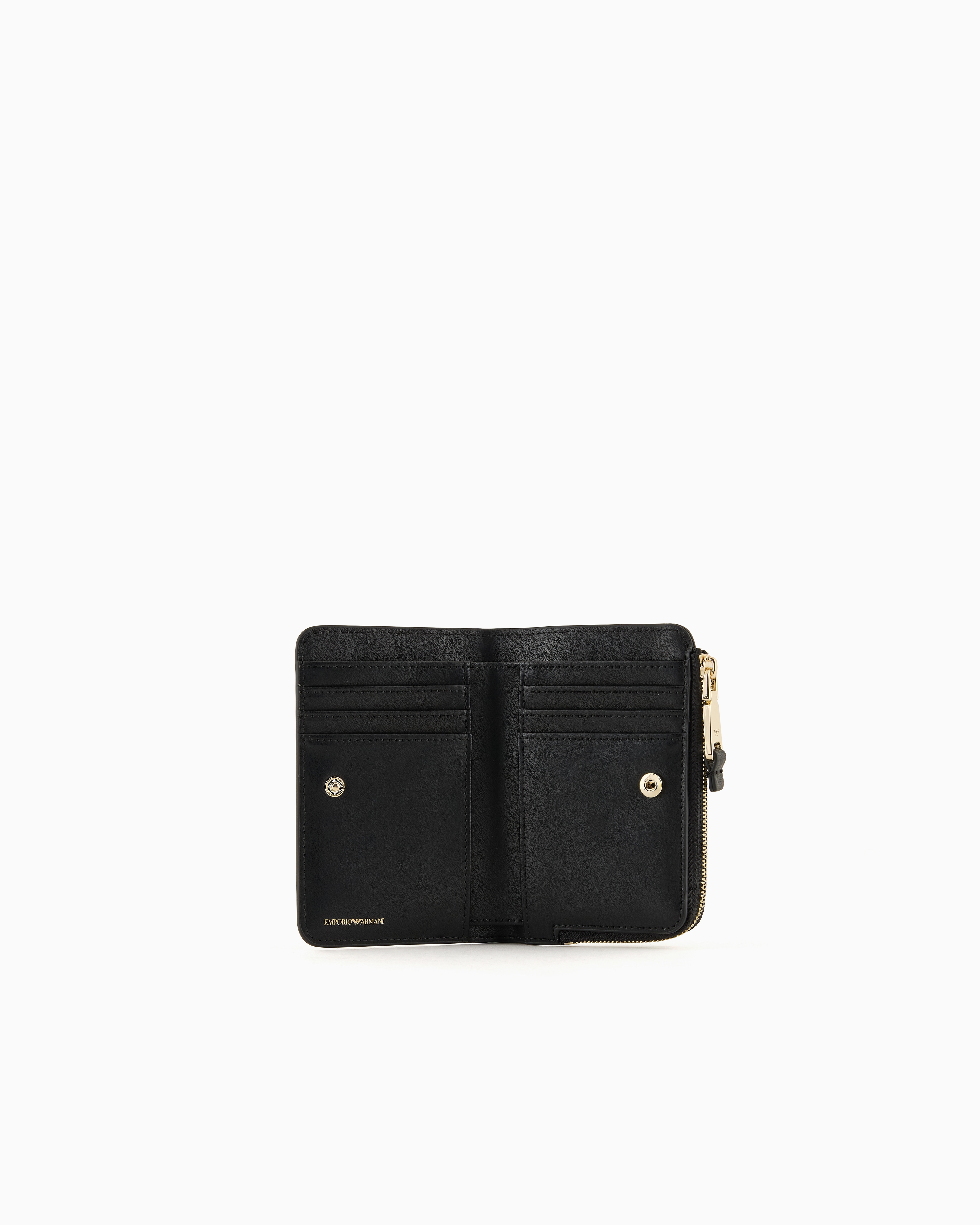 Emporio Armani Official Store Bifold Wallet With All-over Monogram Print In Noir