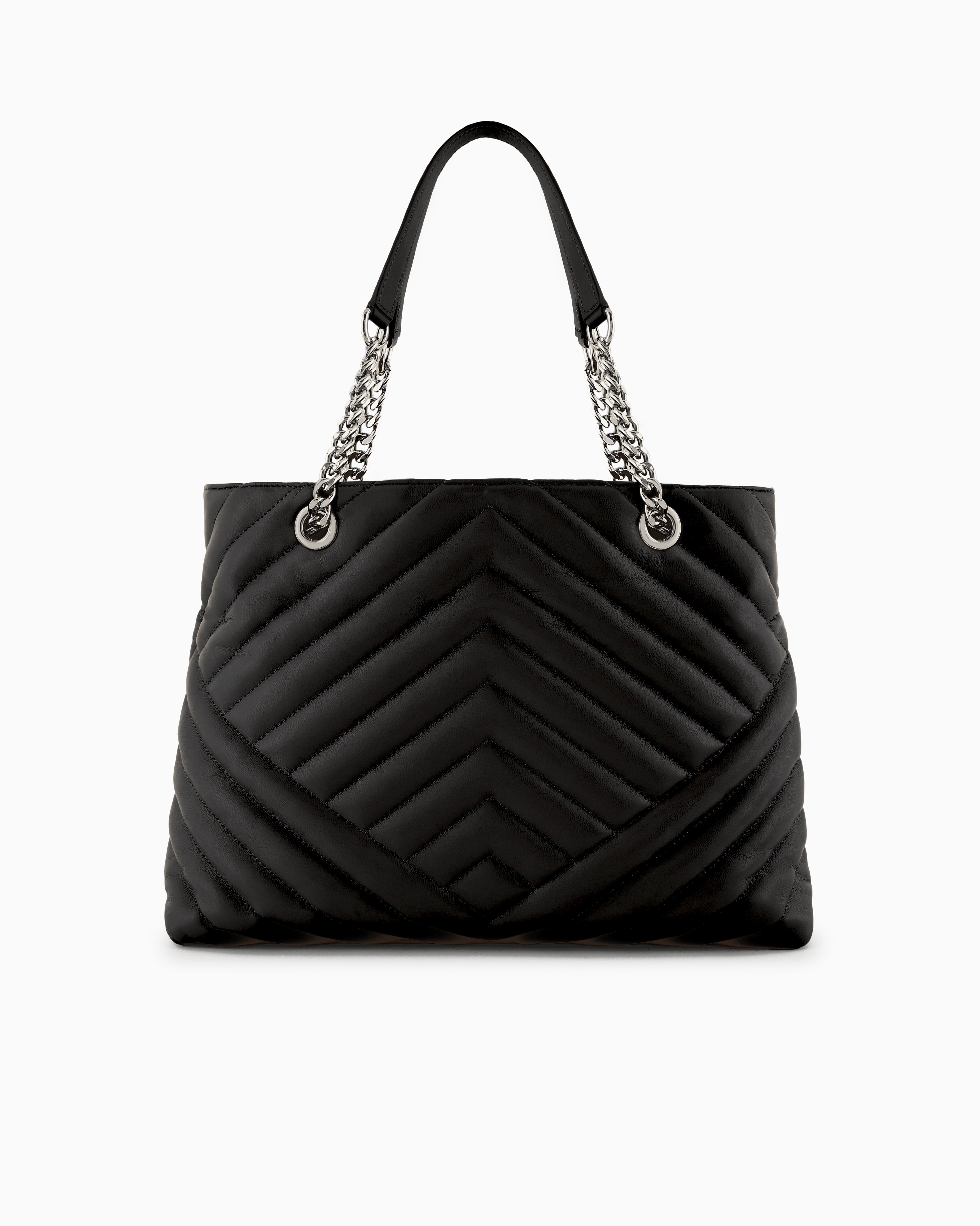 Shop Armani Exchange Quilted Shopper Bag With Chain Handles In Black