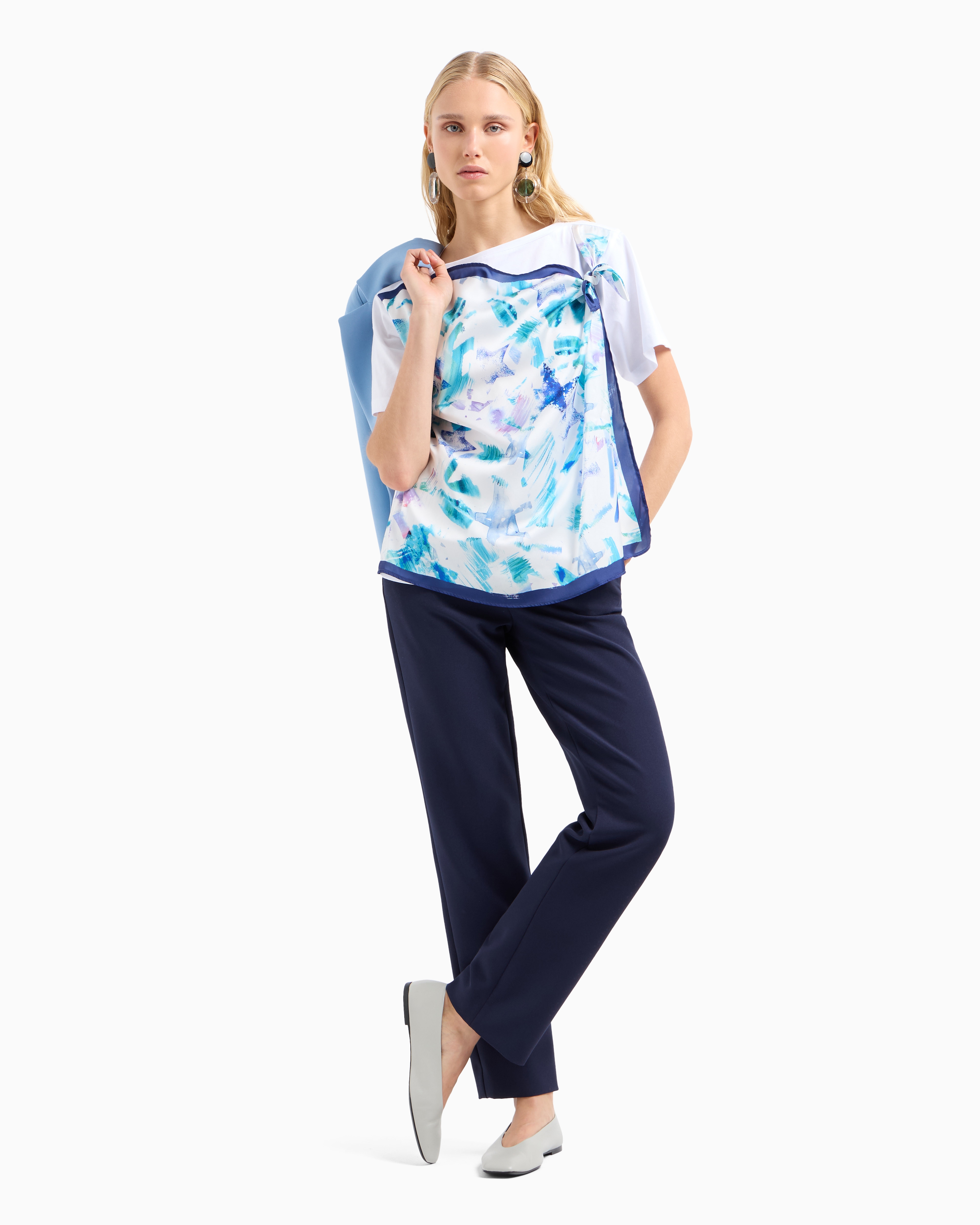 Shop Emporio Armani Asv Organic Jersey T-shirt With Foulard Panel In Fantaisie