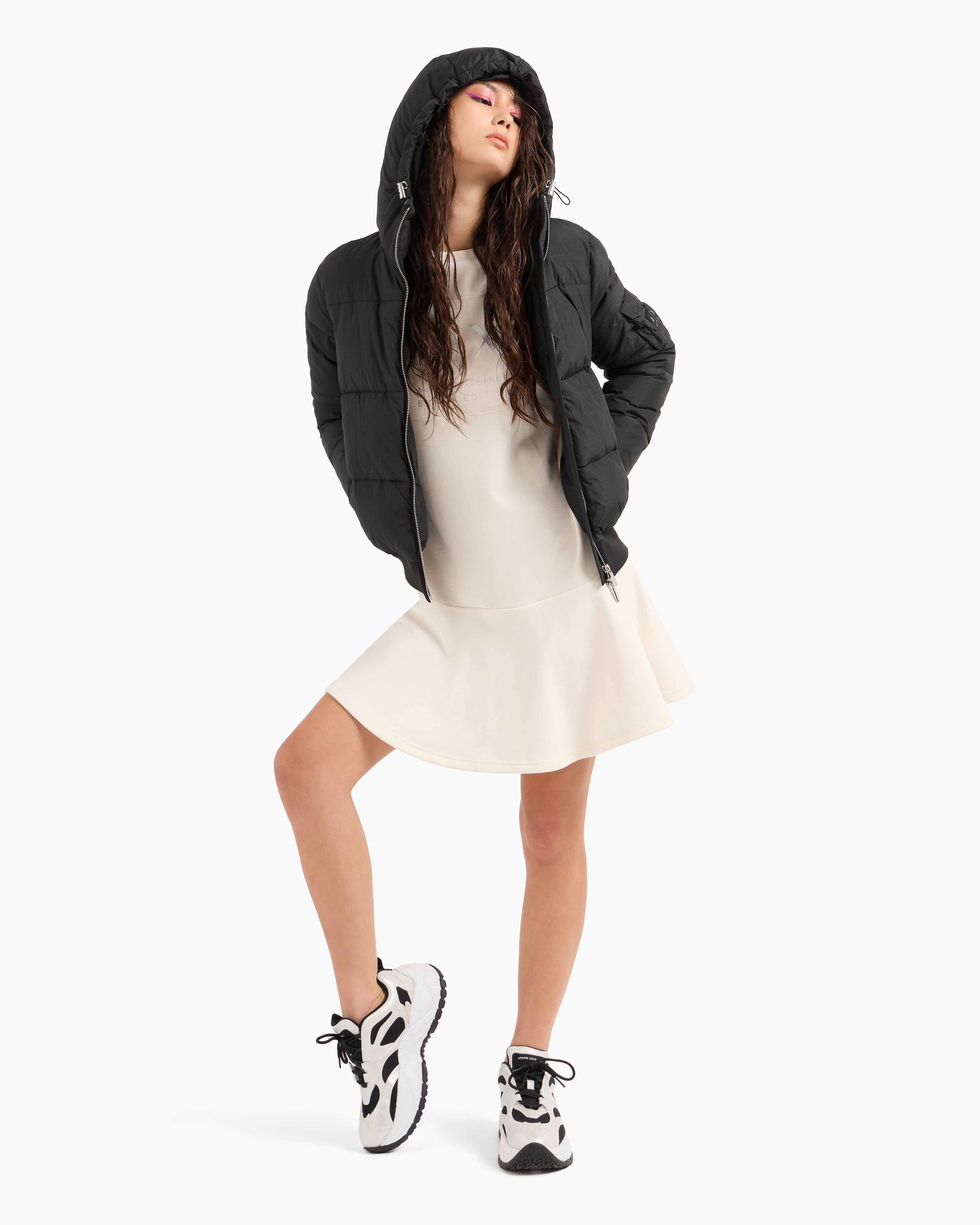 Shop Armani Exchange Oversized Dress With Soft Bottom And Metal Logo Print In White