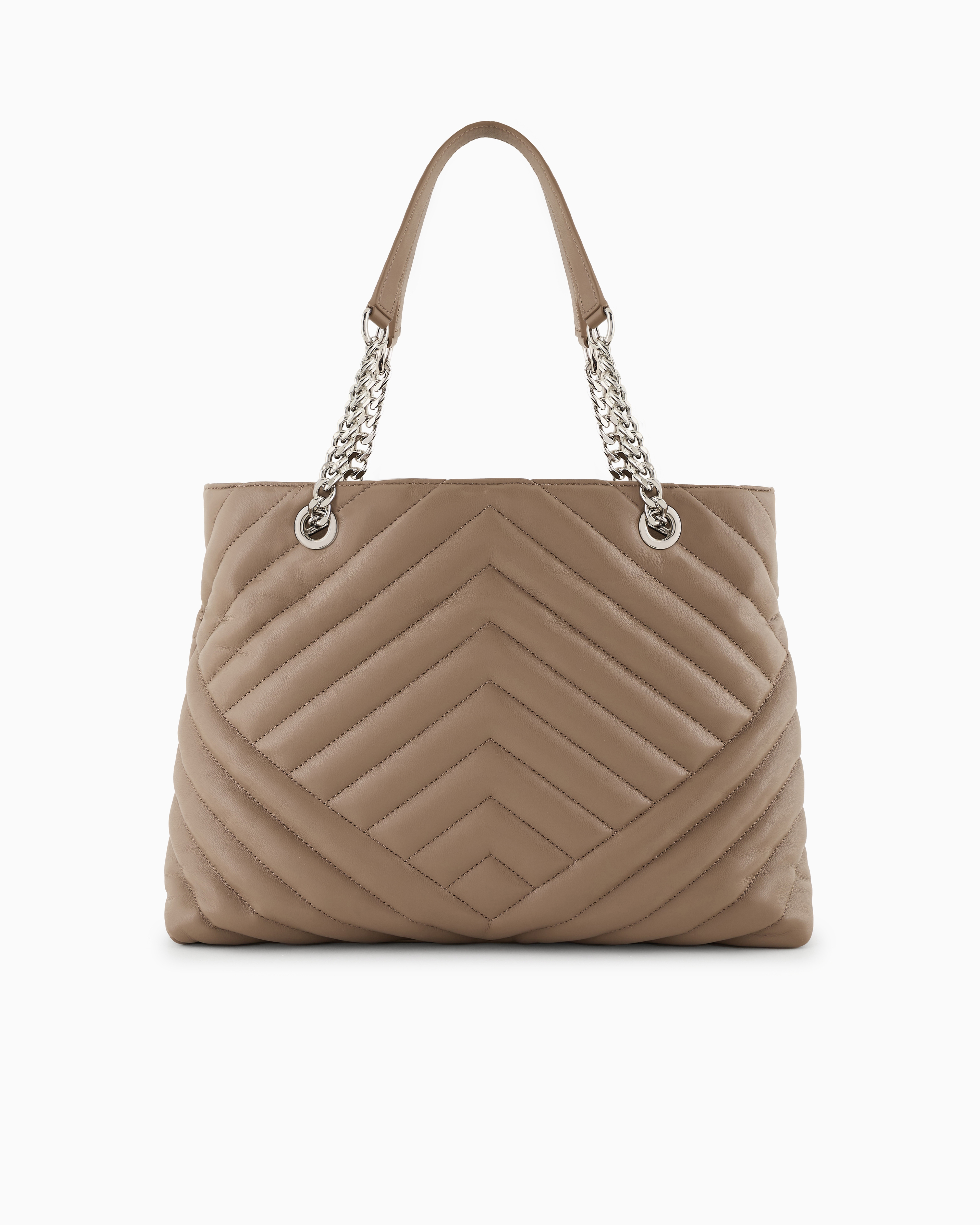 Shop Armani Exchange Quilted Shopper Bag With Chain Handles In Beige