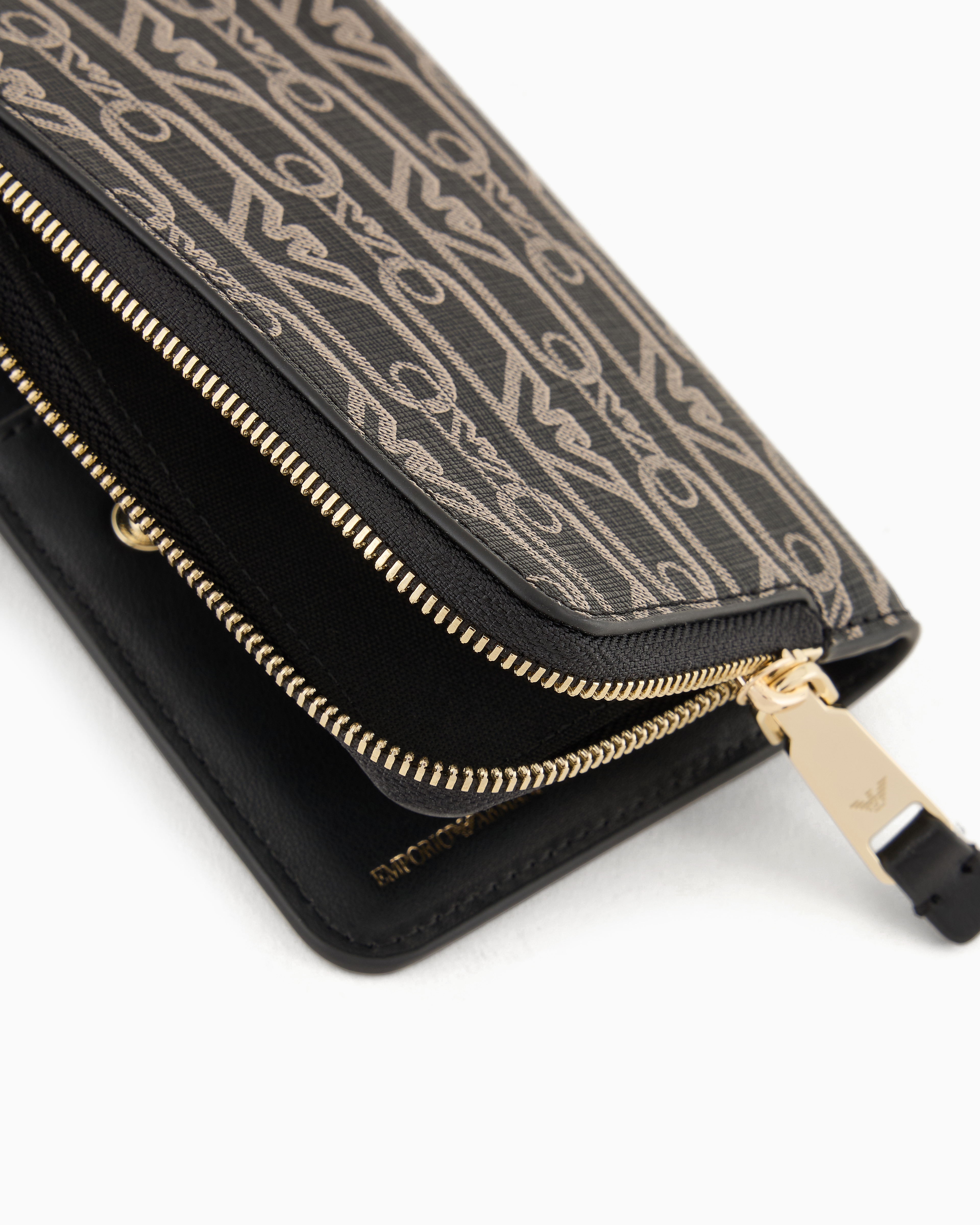 Emporio Armani Official Store Bifold Wallet With All-over Monogram Print In Noir