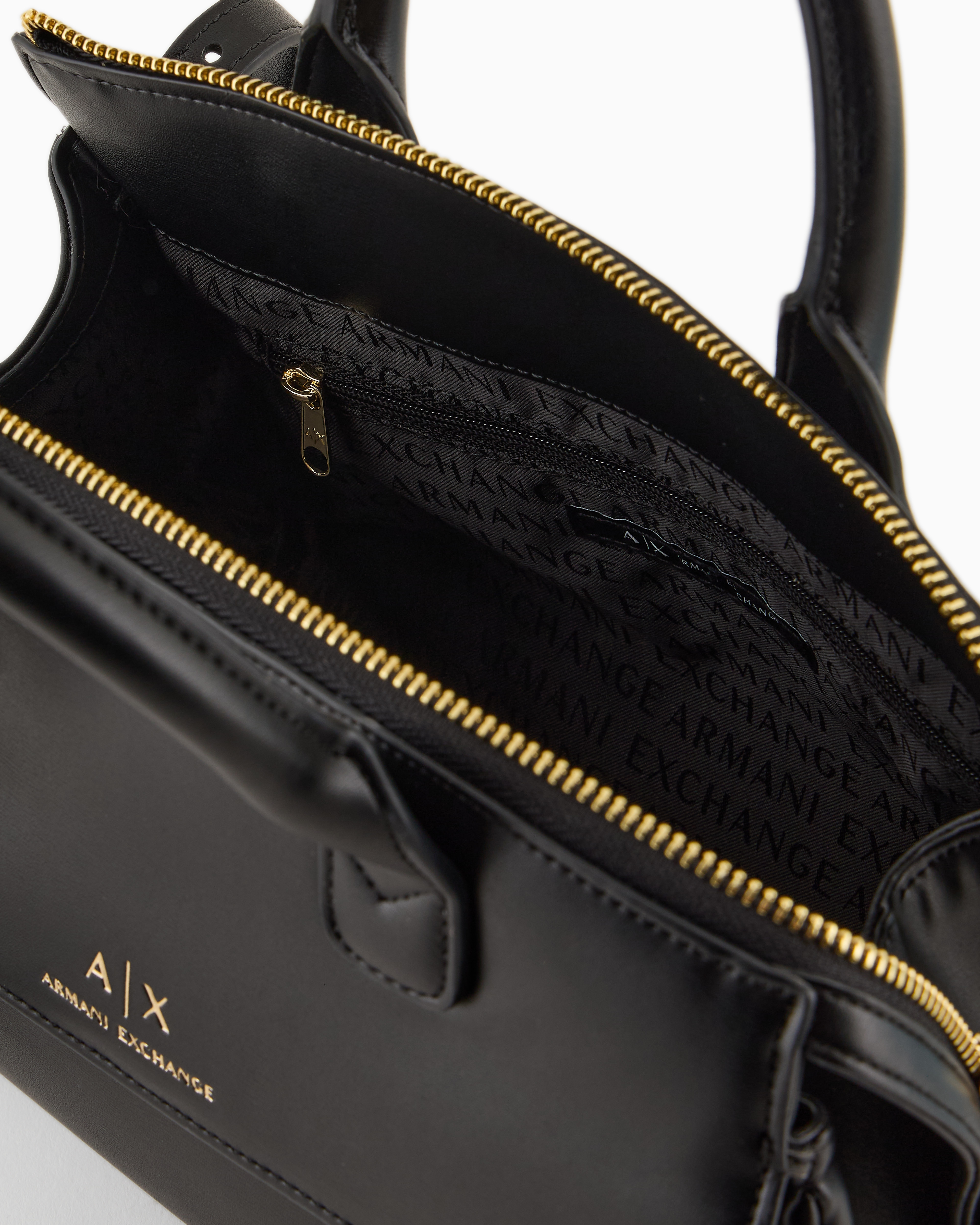 Shop Armani Exchange Asv Handbag Trunk With Padlock And Metal Details In Black