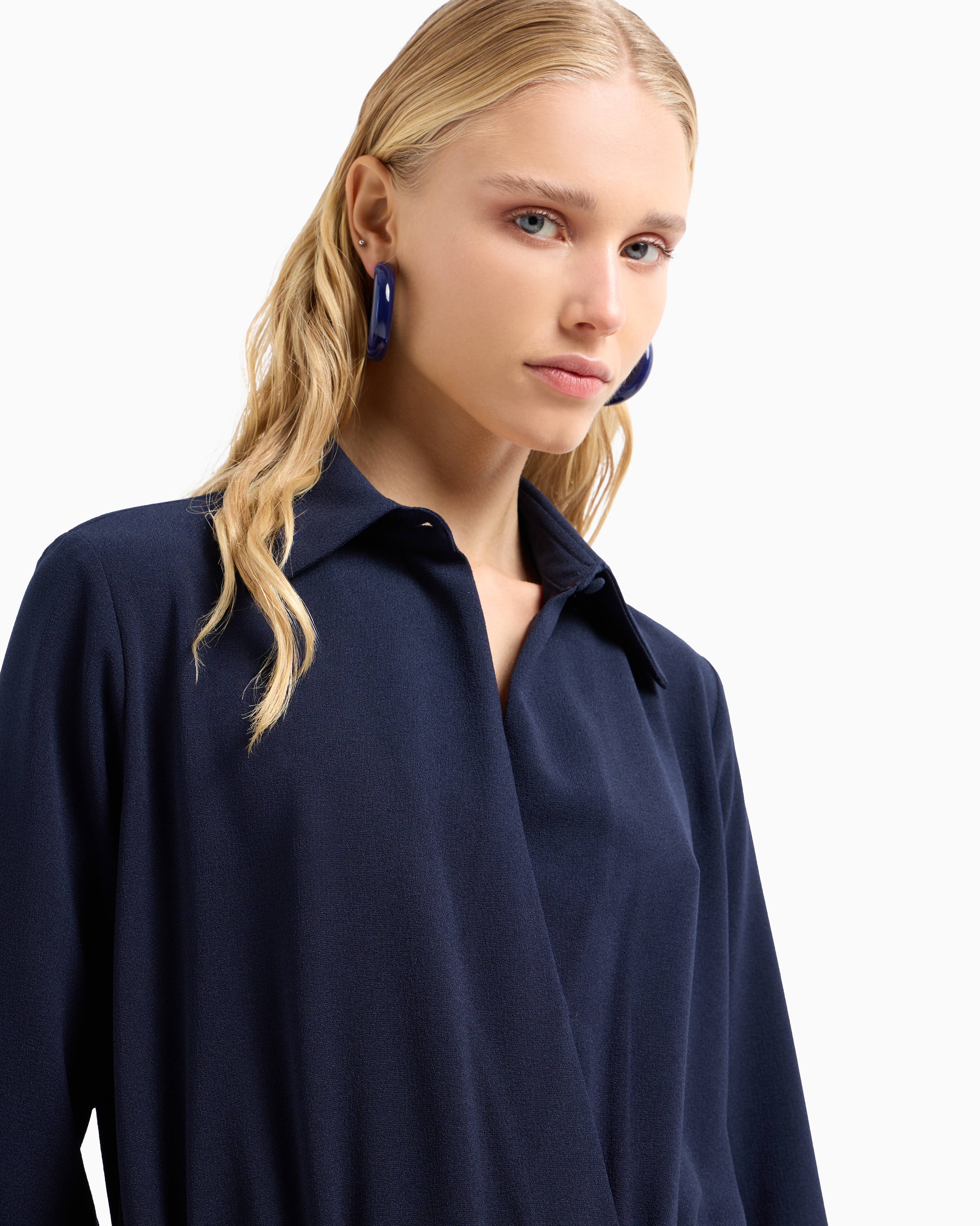 Emporio Armani Stretch Sablé Fabric Drawstring Dress In Blue