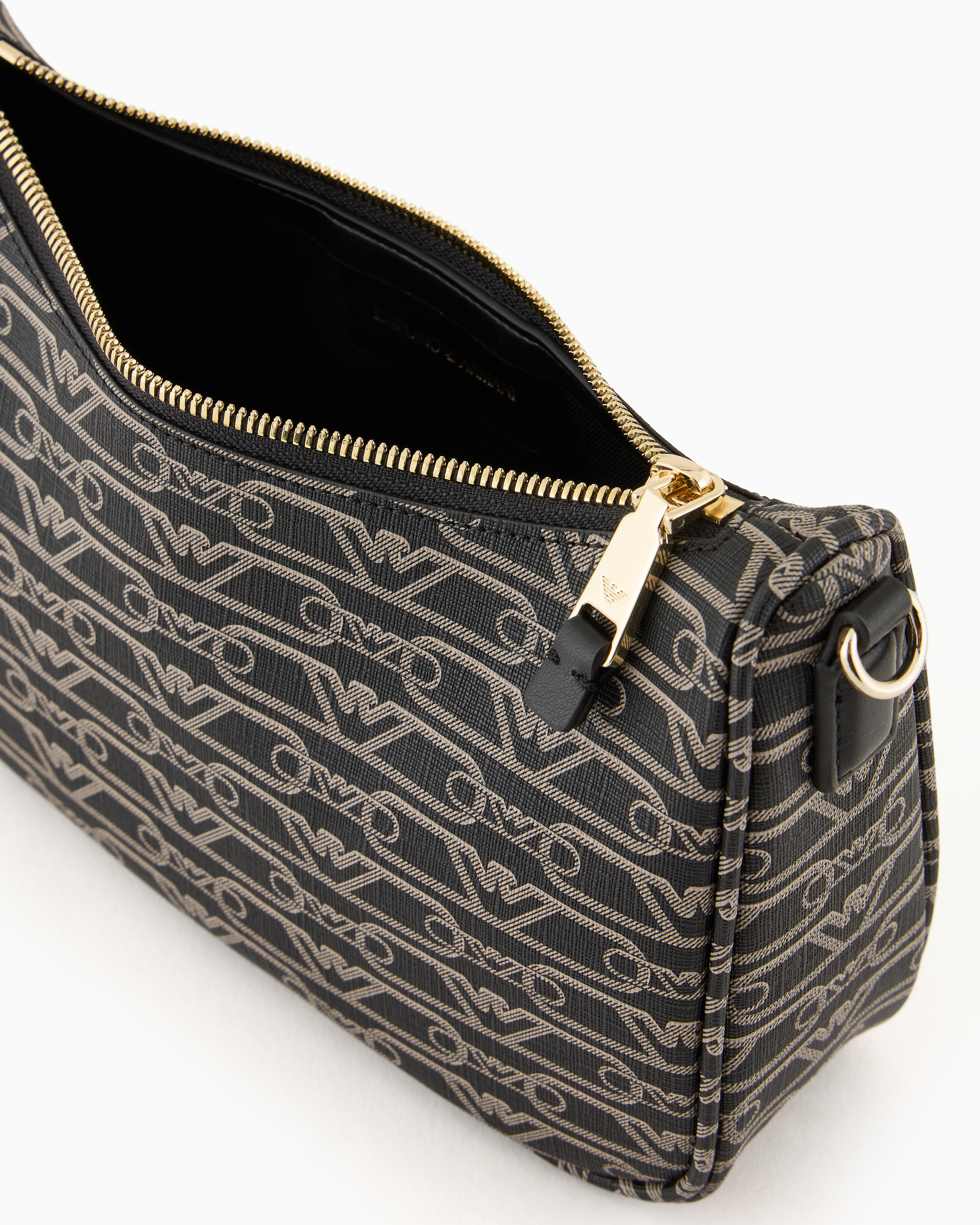 Emporio Armani Official Store Baguette Bag With All-over Monogram Print In Black