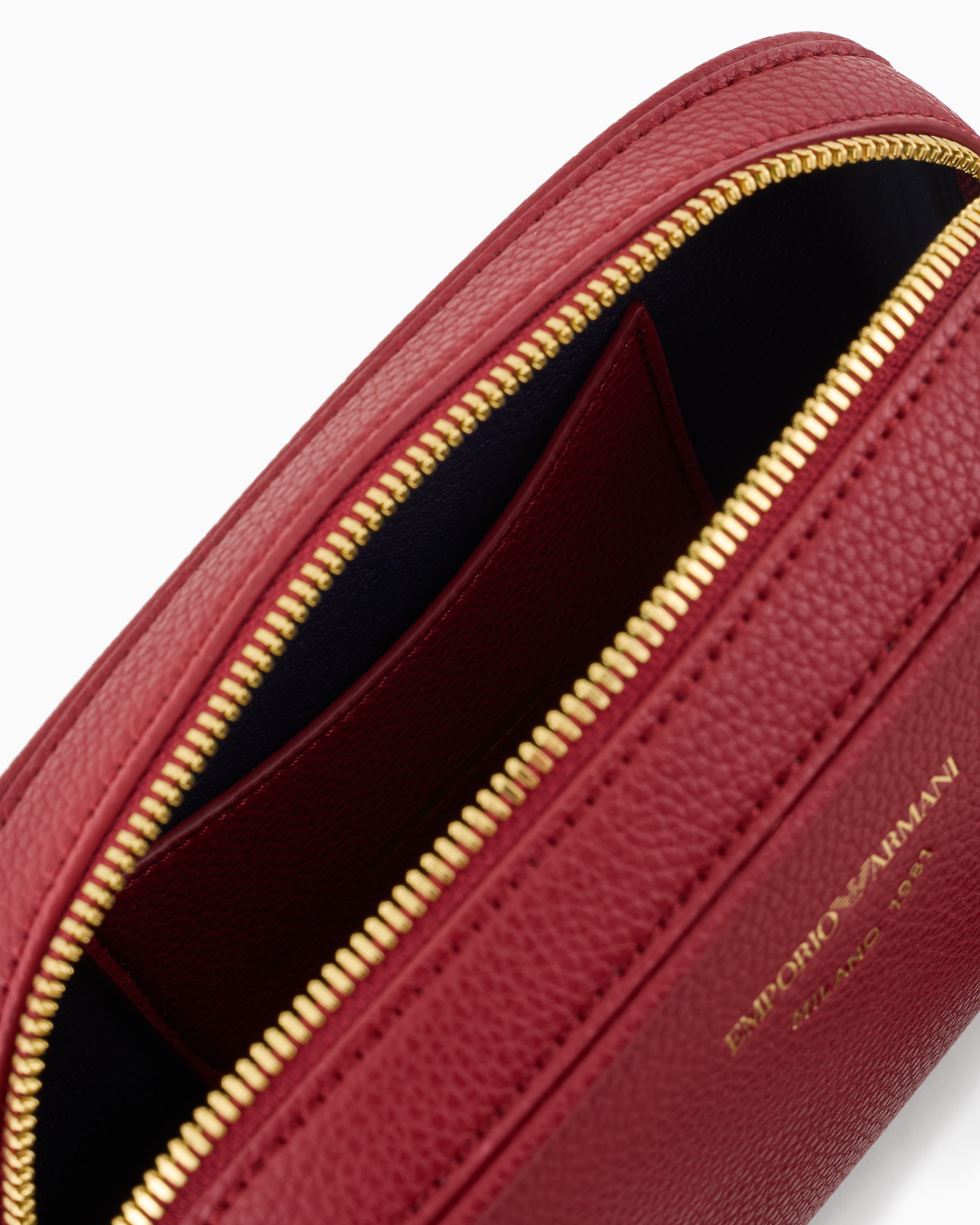 Emporio Armani Official Store Deer-print Camera Case With Shoulder Strap In Bordeaux