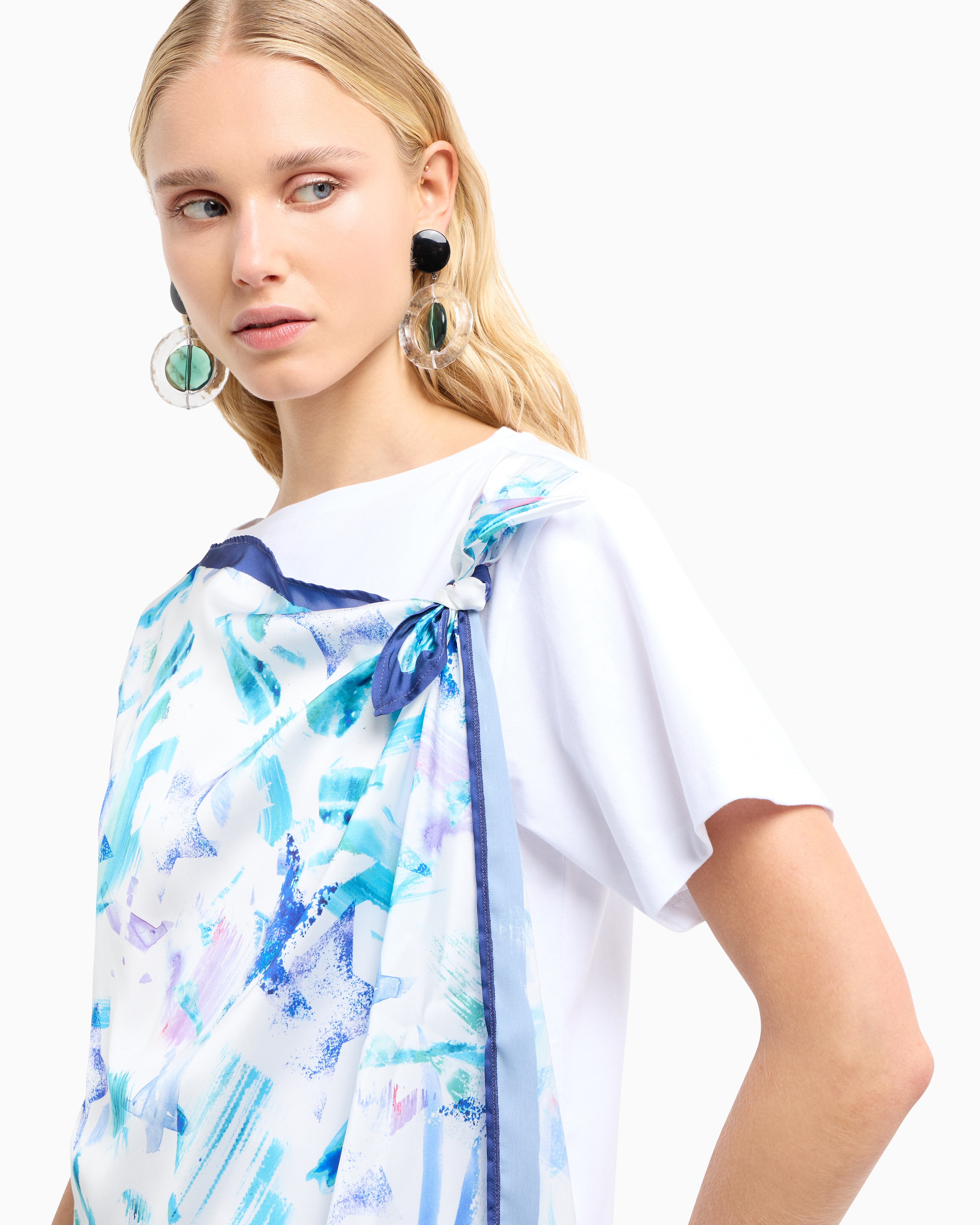 Shop Emporio Armani Asv Organic Jersey T-shirt With Foulard Panel In Fantaisie