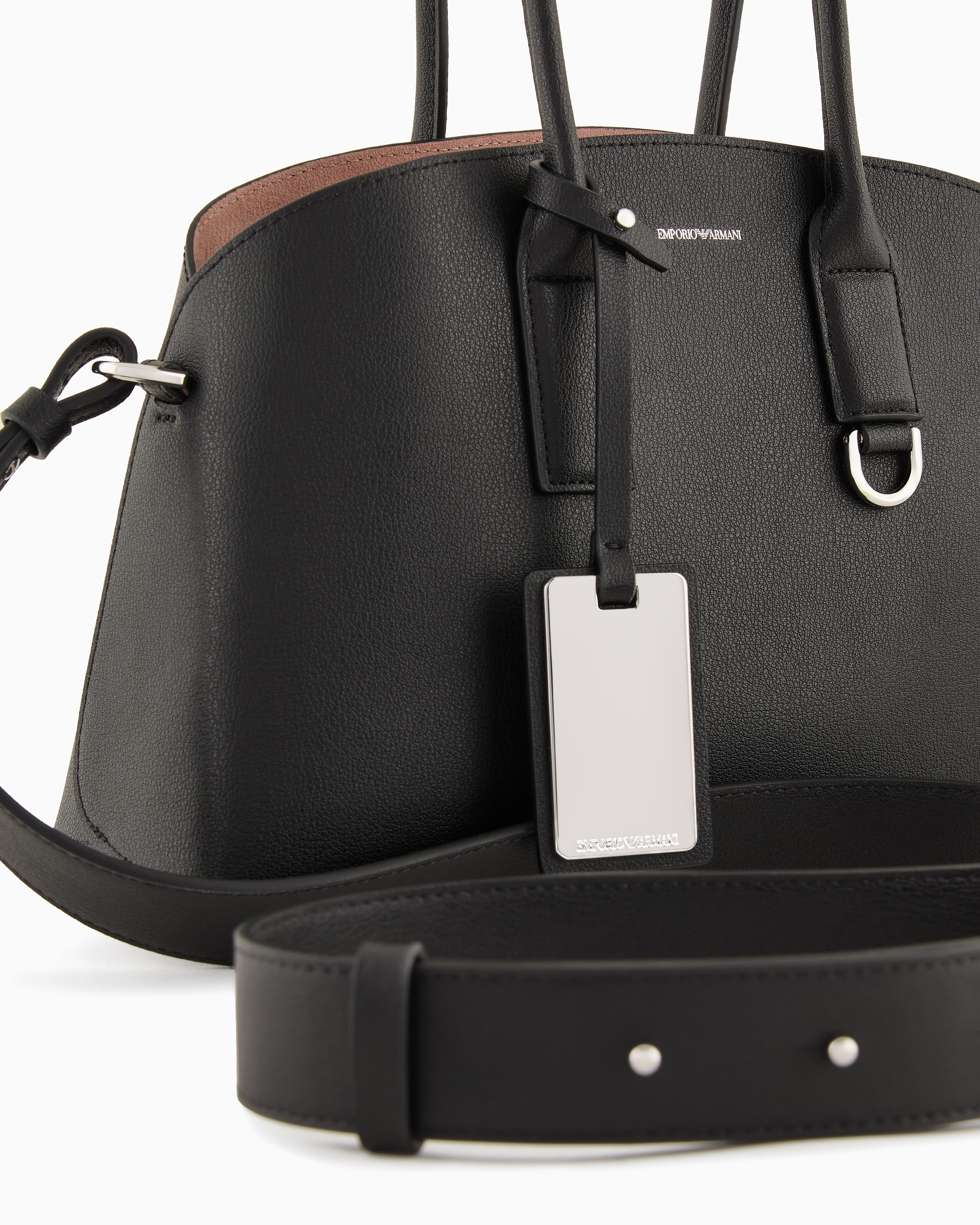 Emporio Armani Official Store Asv Icon Regenerated Leather Medium Handbag In Noir