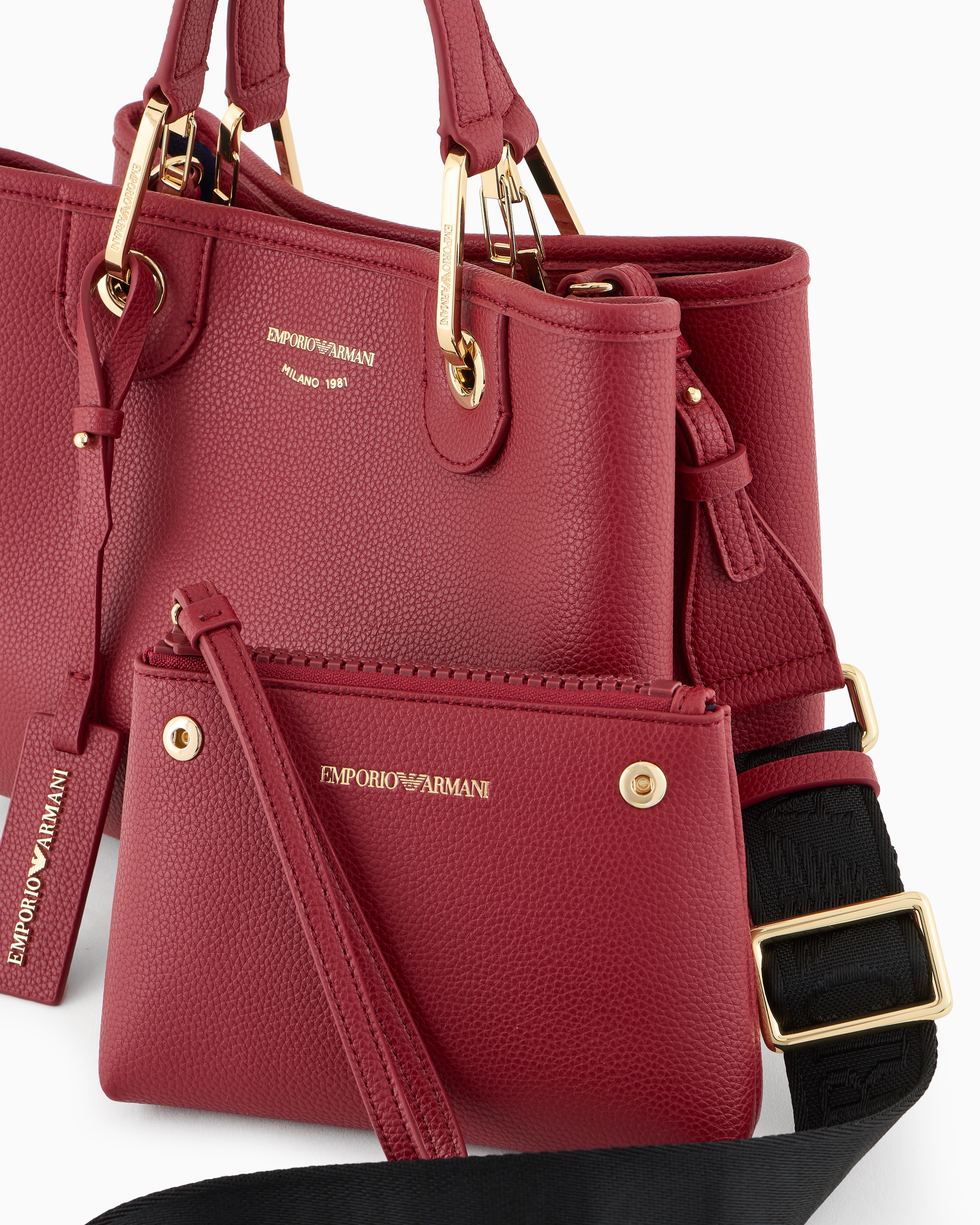 Emporio Armani Official Store Small Myea Shopper Bag With Deer Print In Bordeaux