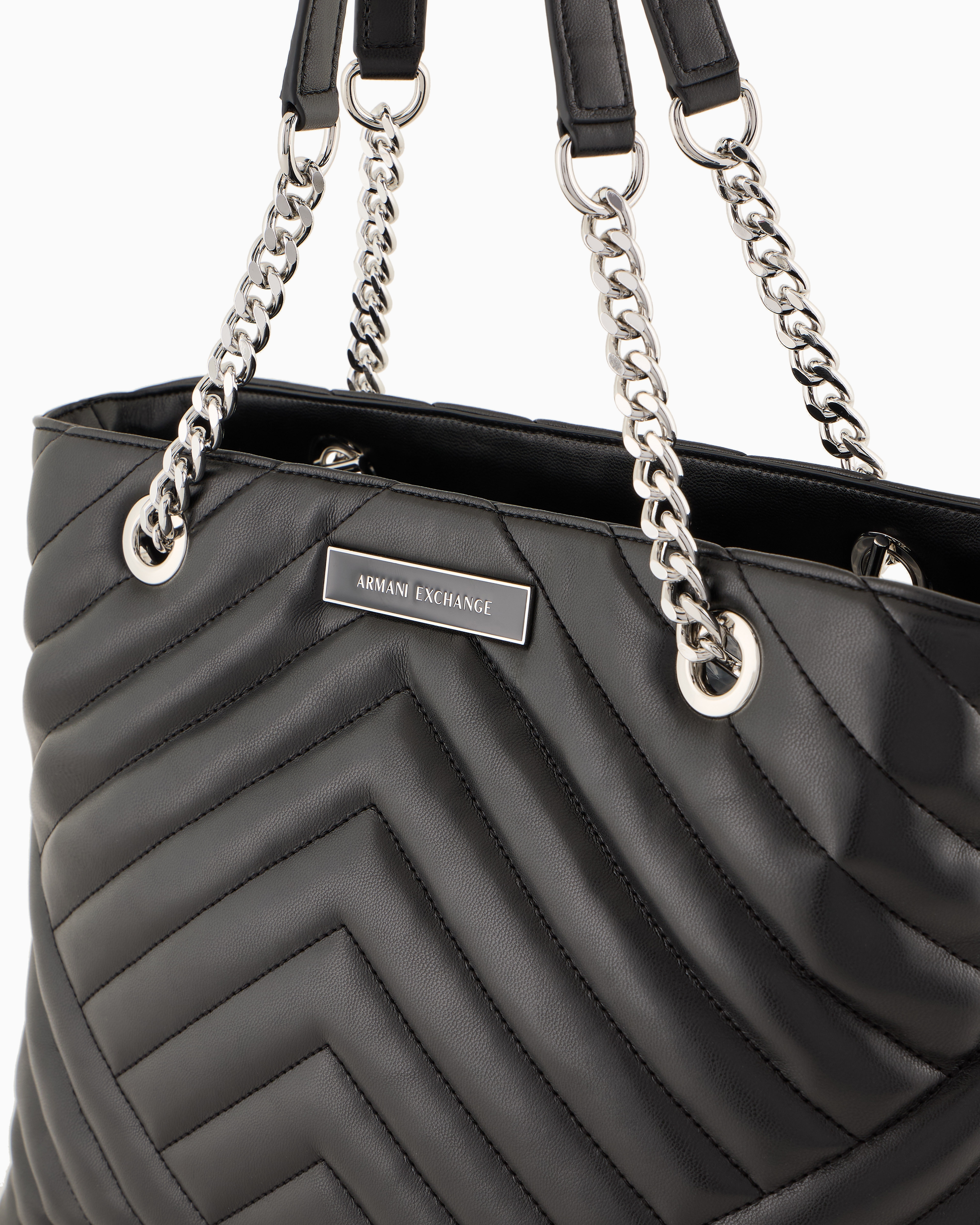 Shop Armani Exchange Quilted Shopper Bag With Chain Handles In Black