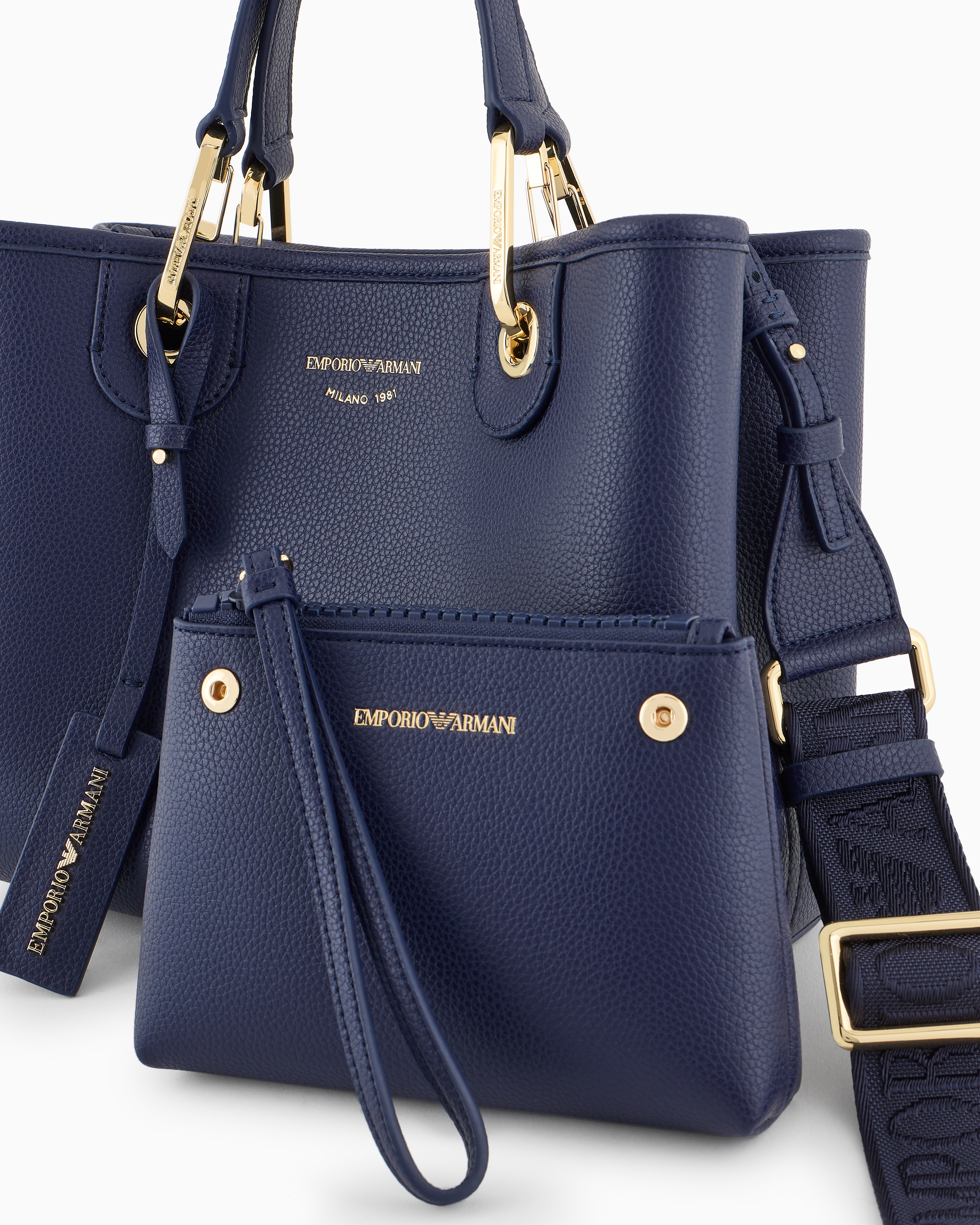 Emporio Armani Official Store Small Myea Shopper Bag With Deer Print In Bleu