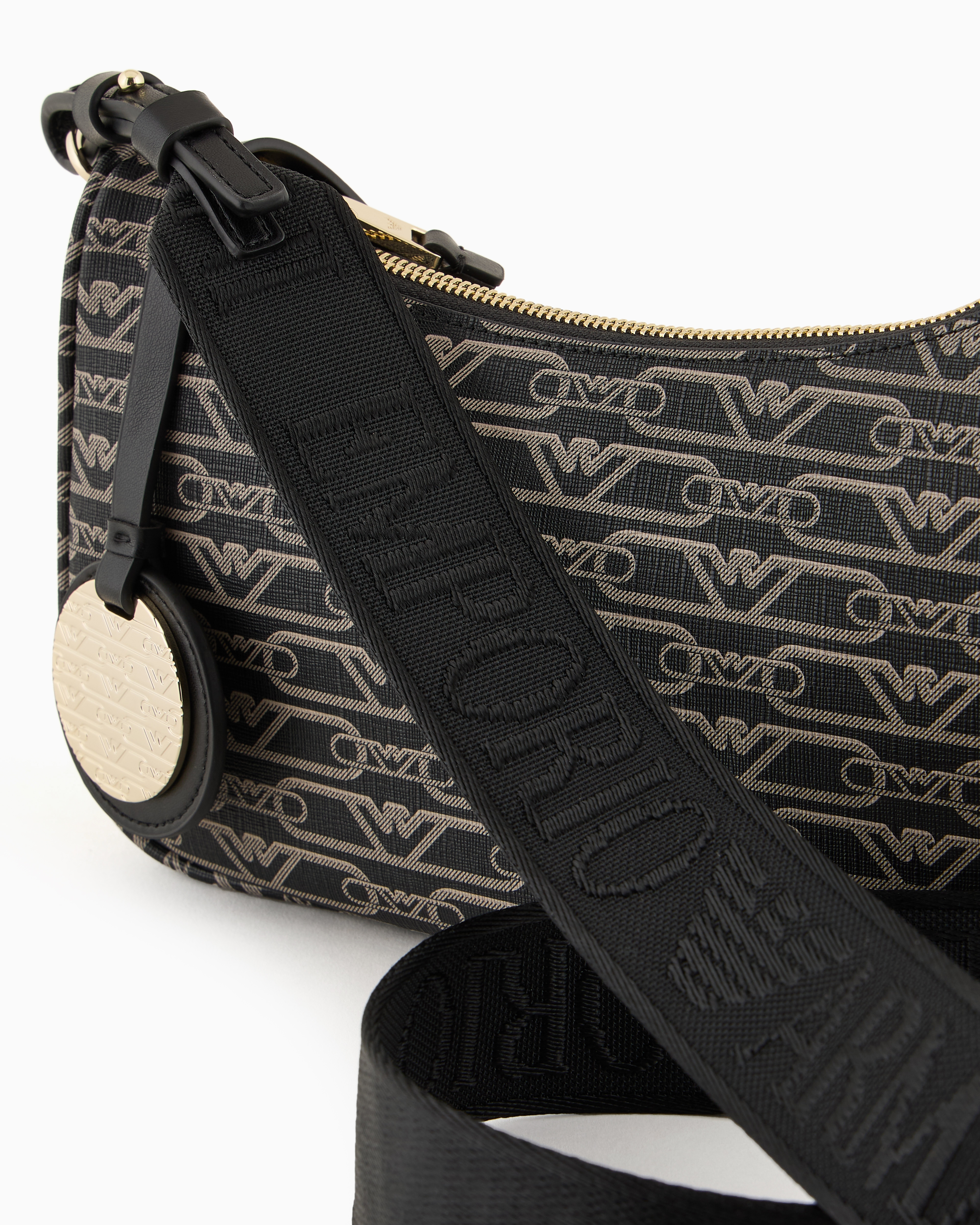 Emporio Armani Official Store Baguette Bag With All-over Monogram Print In Black