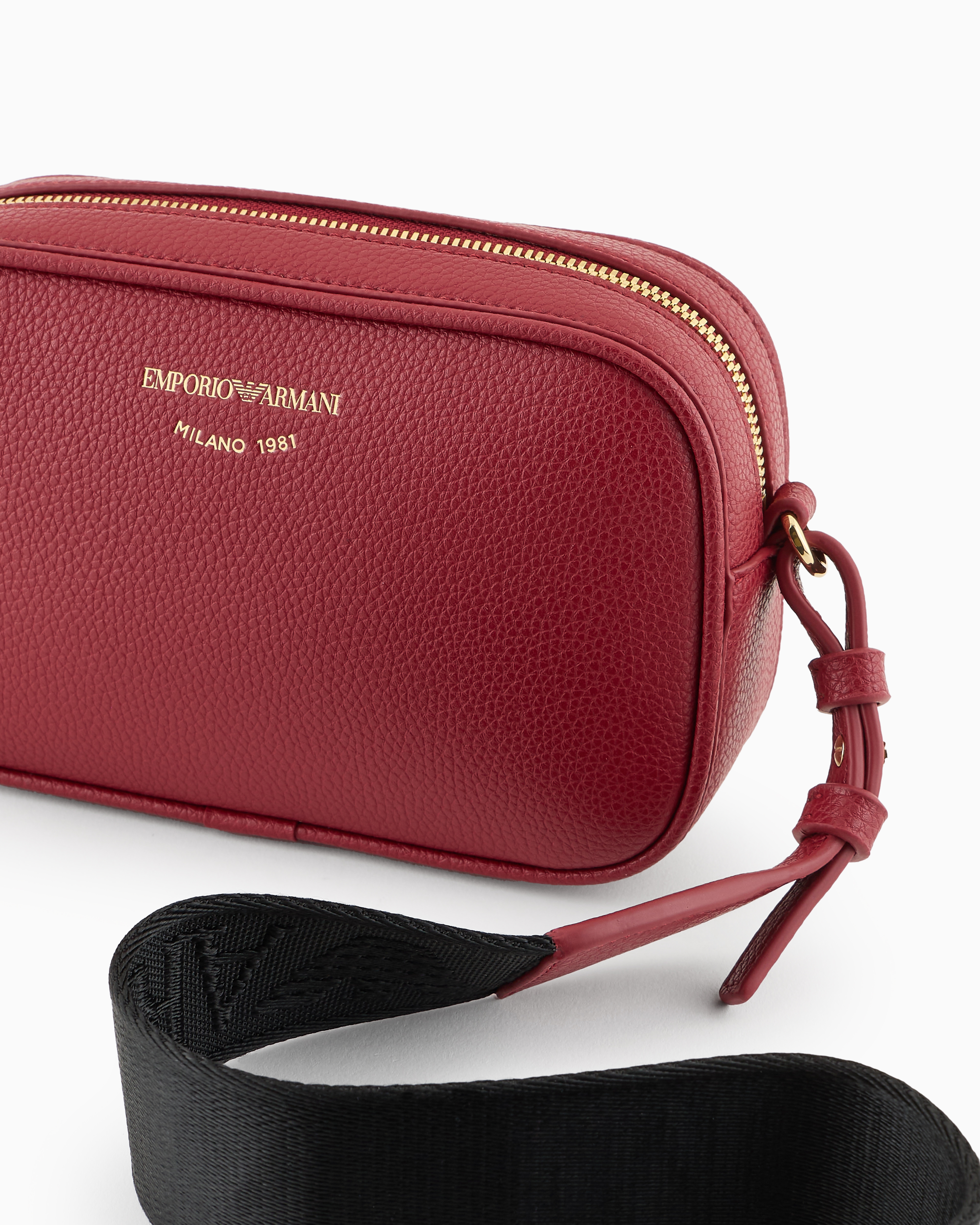 Emporio Armani Official Store Deer-print Camera Case With Shoulder Strap In Bordeaux