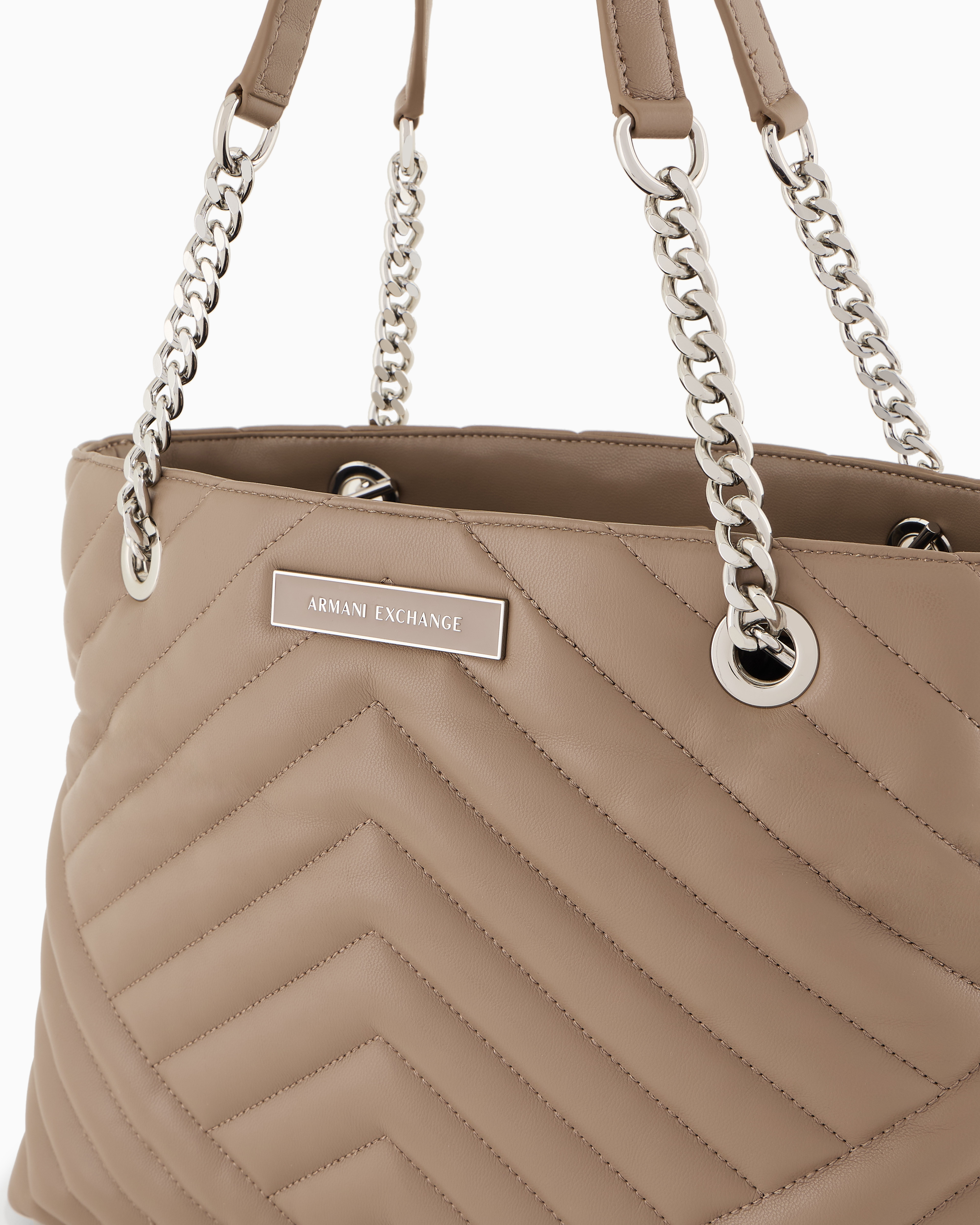 Shop Armani Exchange Quilted Shopper Bag With Chain Handles In Beige