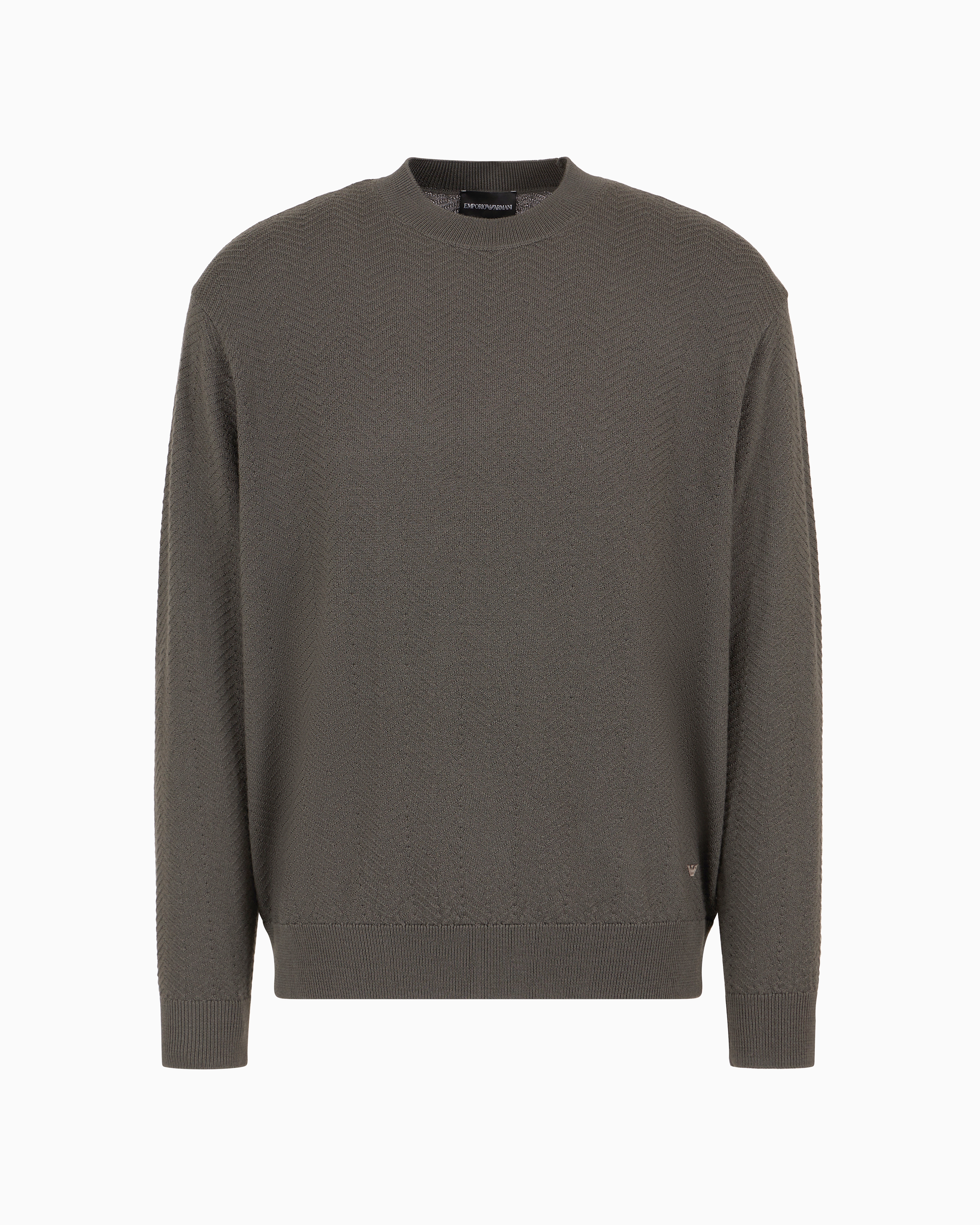 Emporio Armani Official Store Mock-neck Jumper In Virgin Wool With A Micro-textured Weave In Deep Black