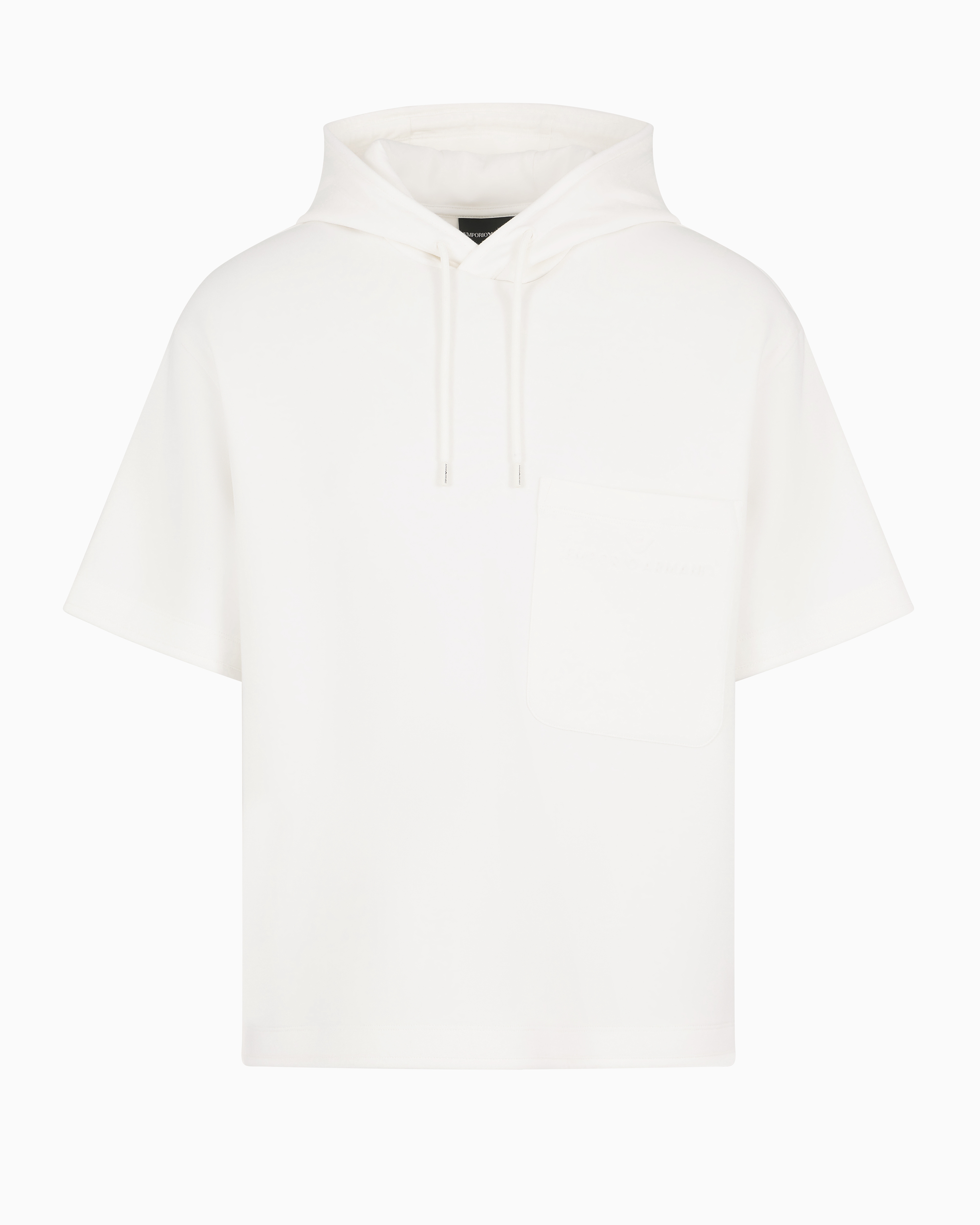 Emporio Armani Official Store Short-sleeved Double-jersey Hooded Sweatshirt With A Patch Pocket In White