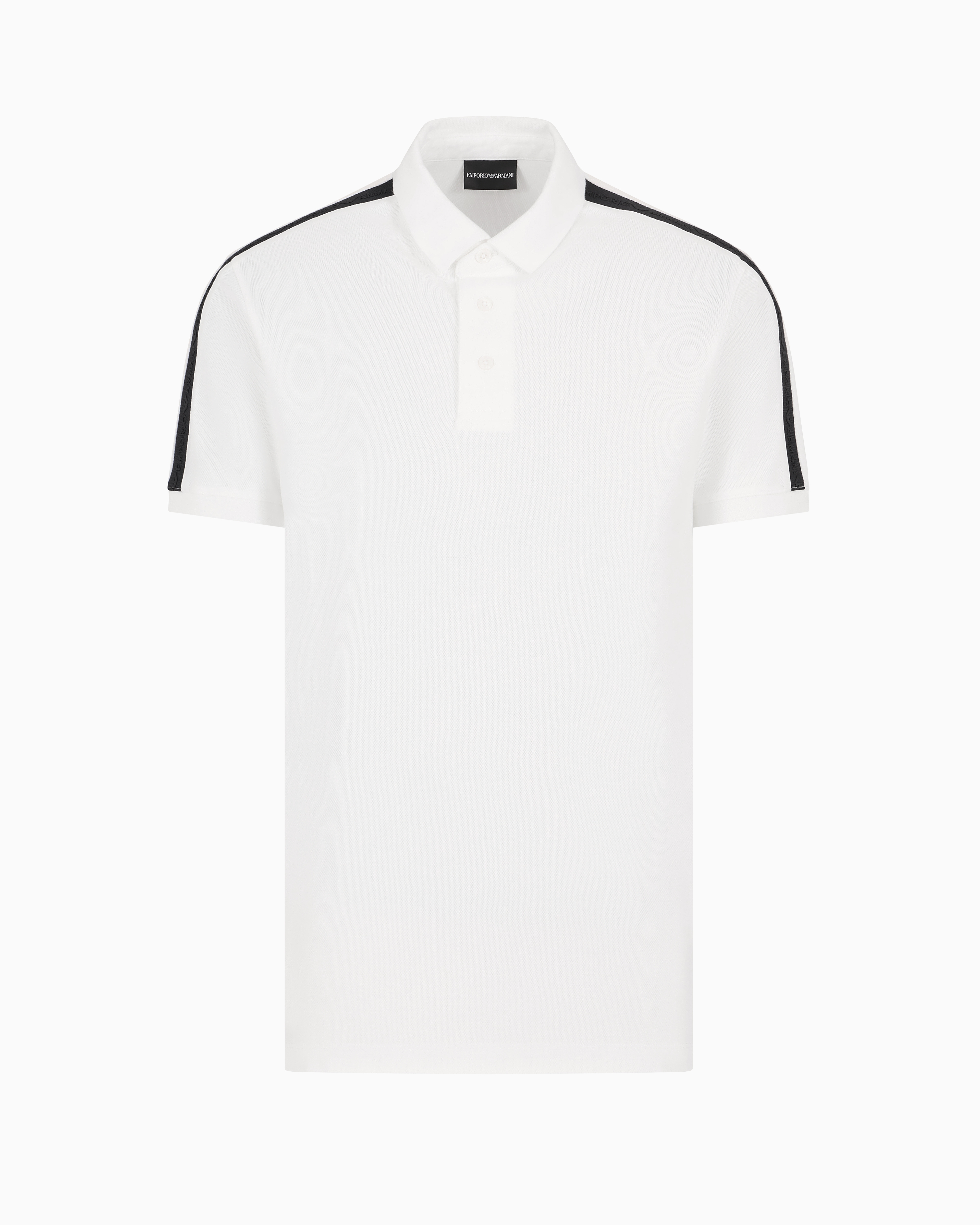 Emporio Armani Official Store Jersey Polo Shirt With Embossed Logo Tape In White