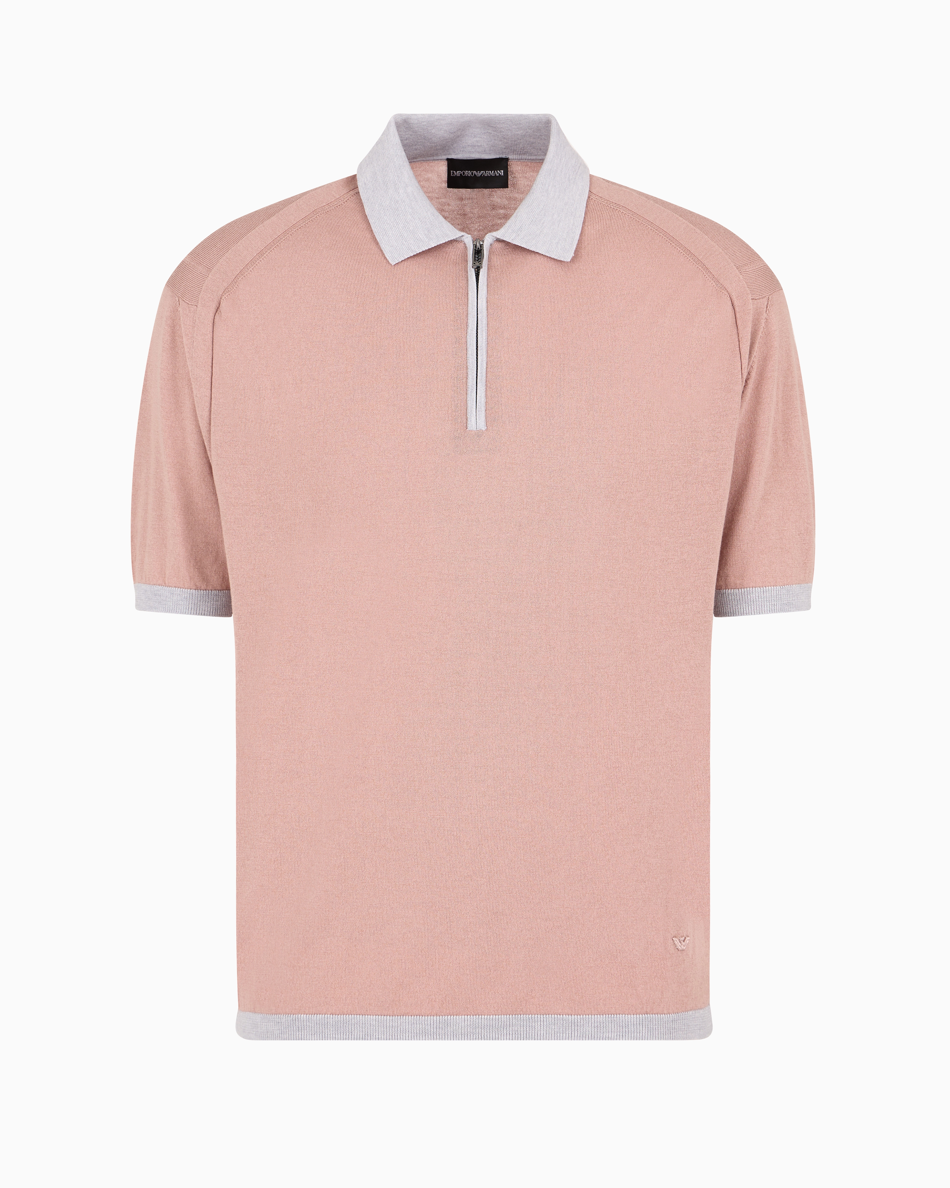 Emporio Armani Official Store Asv Lyocell Blend And Virgin Wool Zip-up Polo-shirt Collar Jumper In Pink