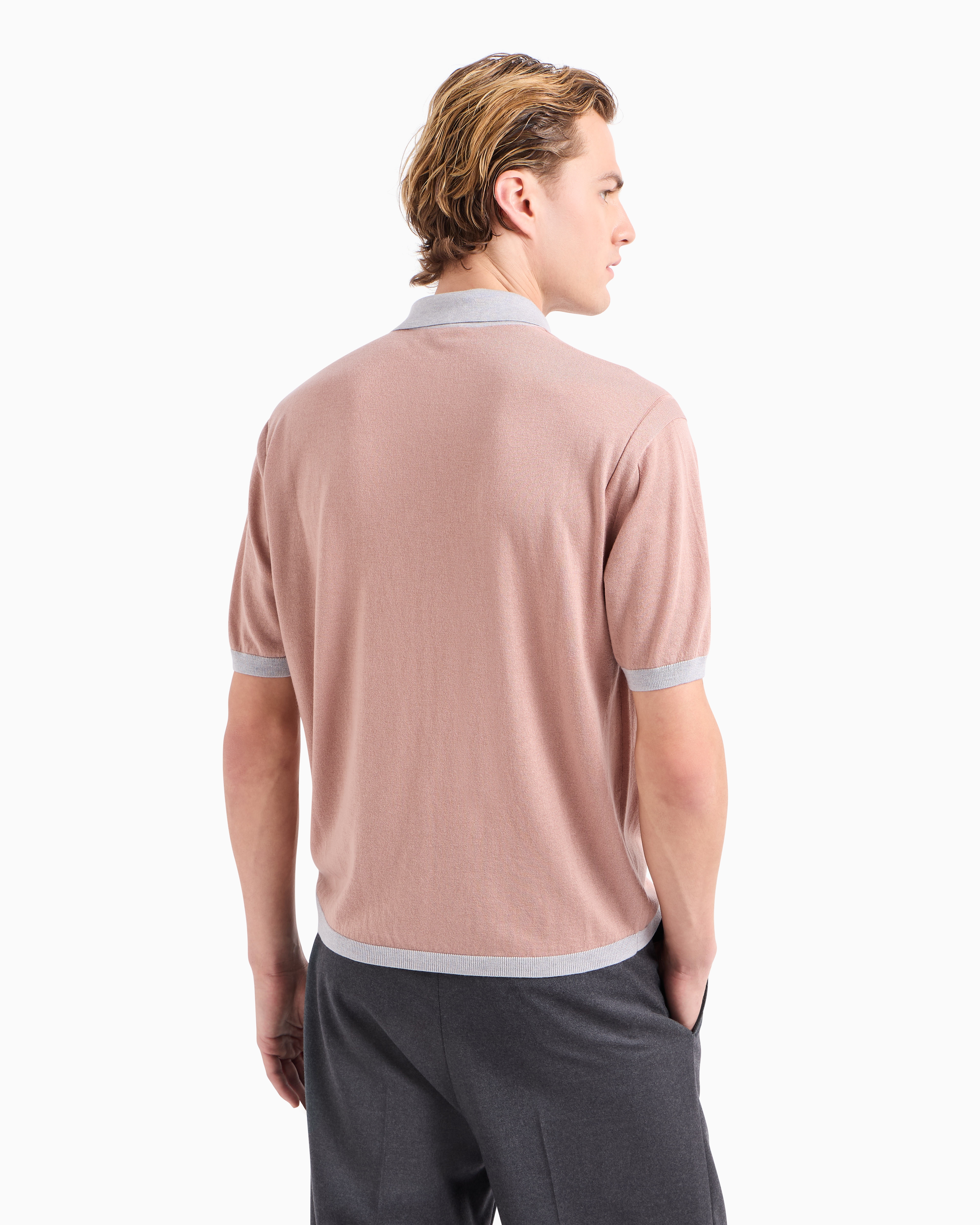 Shop Emporio Armani Asv Lyocell Blend And Virgin Wool Zip-up Polo-shirt Collar Jumper In Rose