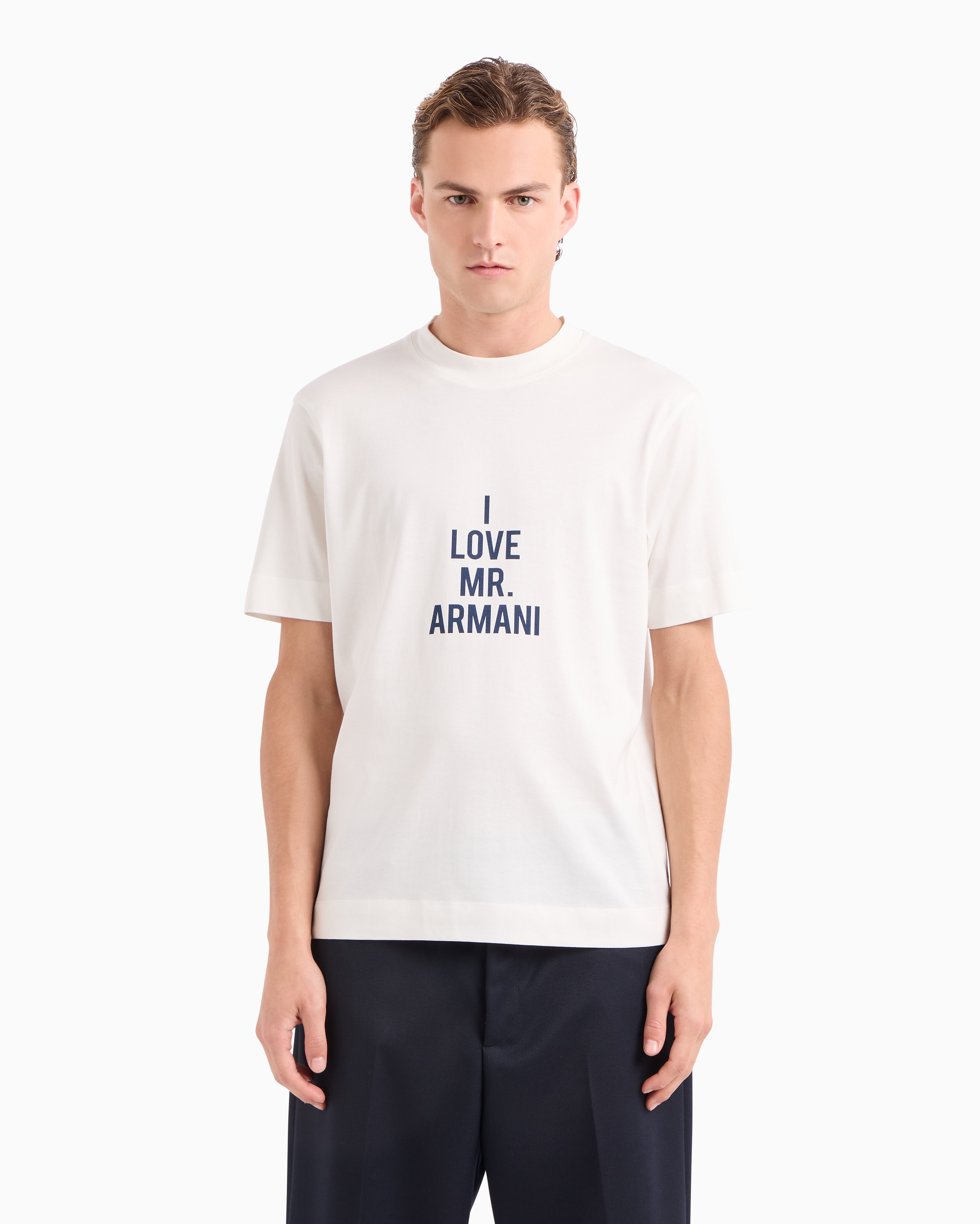 Emporio Armani Official Store Lightweight Jersey T-shirt With I Love Mr Armani Asv Print In White