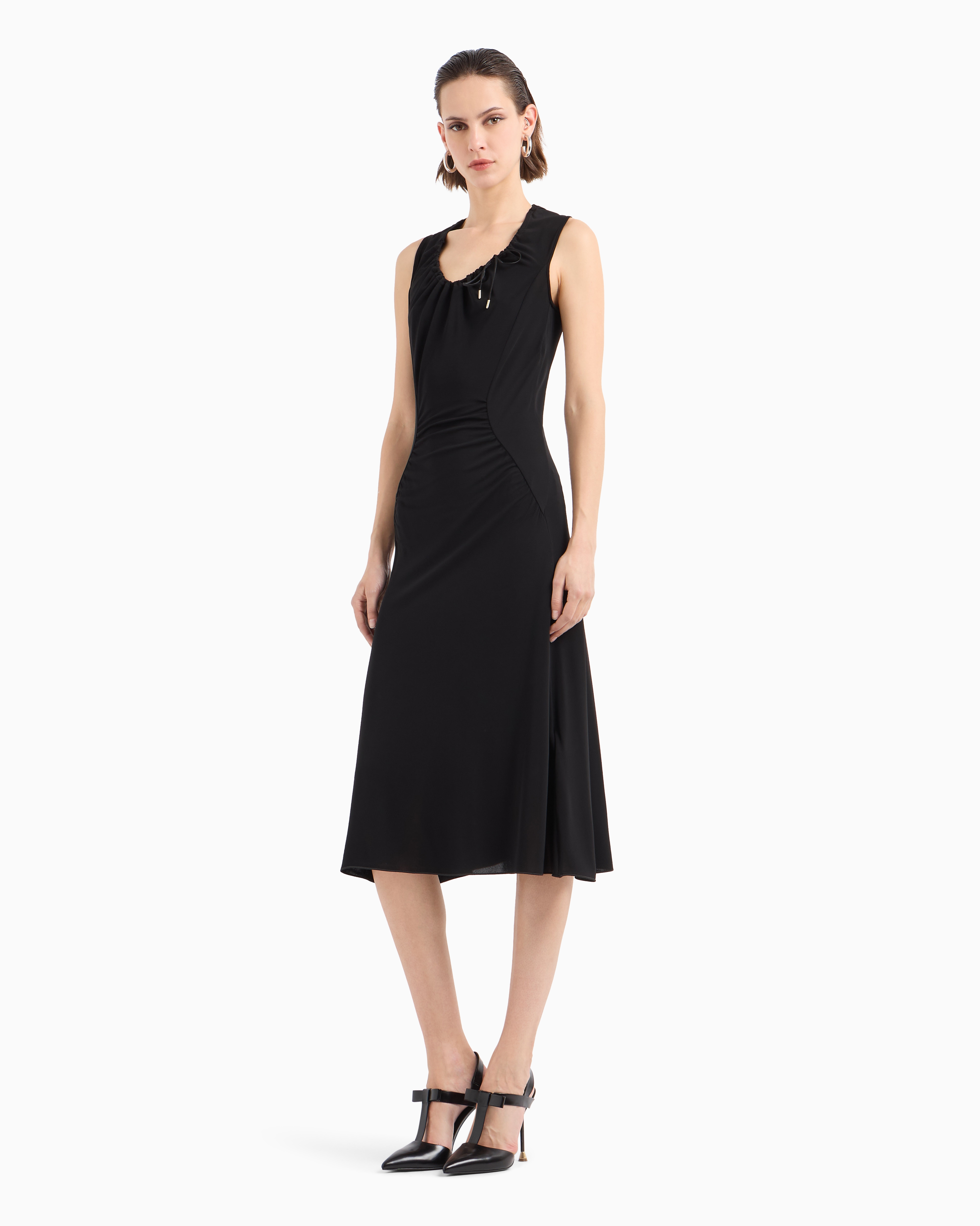 Shop Giorgio Armani Asv Crêpe-feel Viscose-jersey Midi Dress In Black