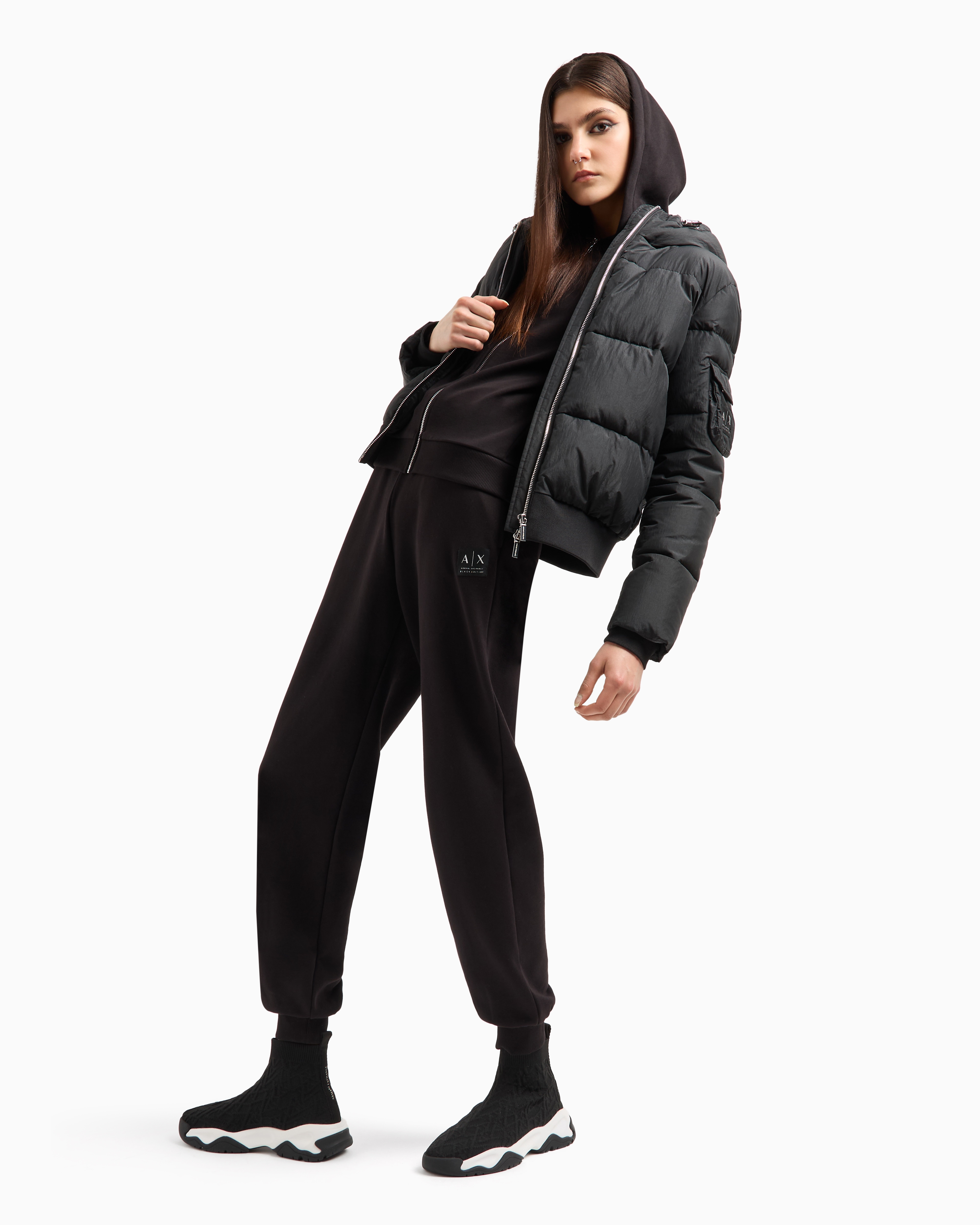 Armani Exchange Zip-up Hoodie With Logo Label In Black