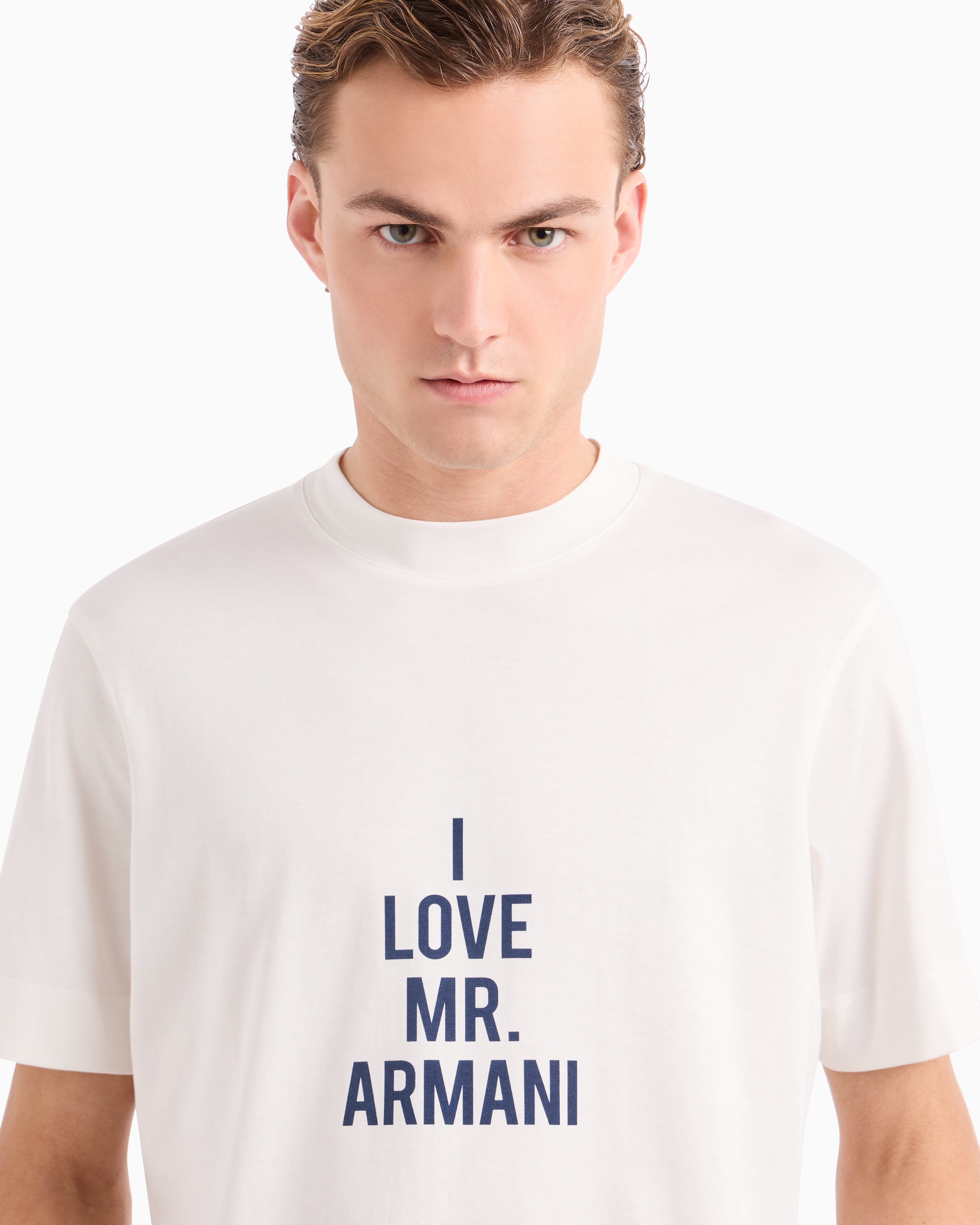 Emporio Armani Official Store Lightweight Jersey T-shirt With I Love Mr Armani Asv Print In White