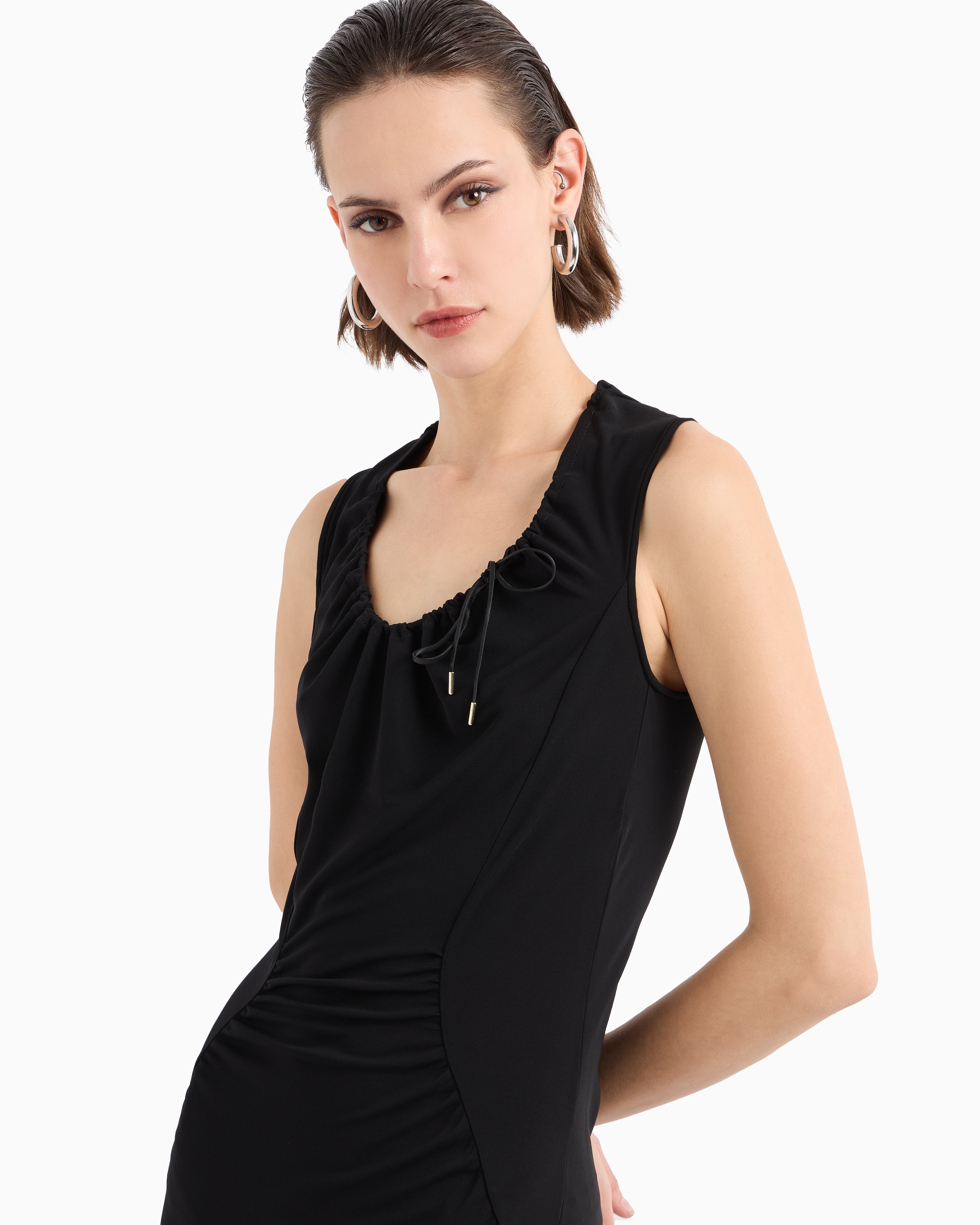 Shop Giorgio Armani Asv Crêpe-feel Viscose-jersey Midi Dress In Black