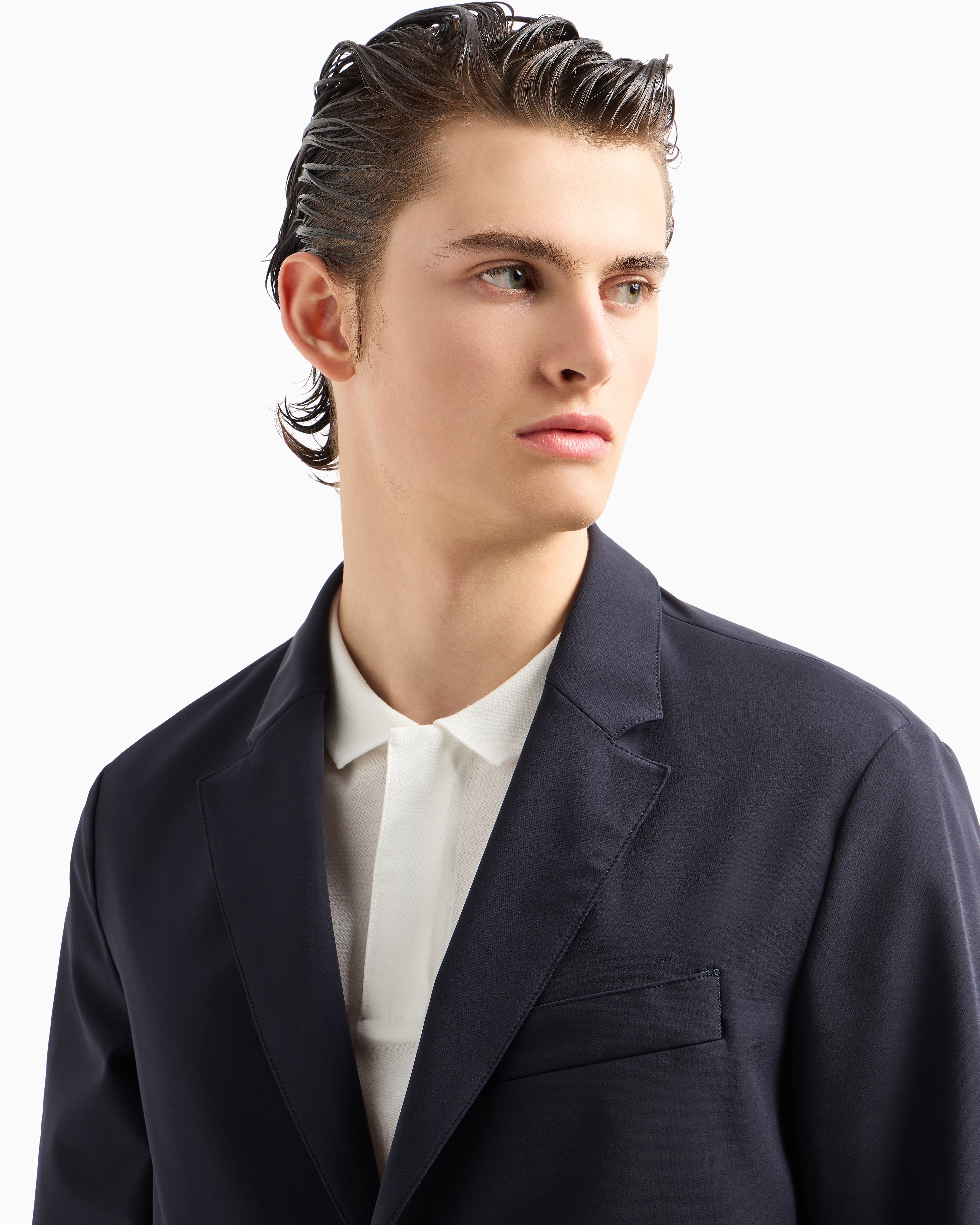 Shop Emporio Armani Travel Essential Lightweight Nylon, Single-breasted Jacket In Navy Blue