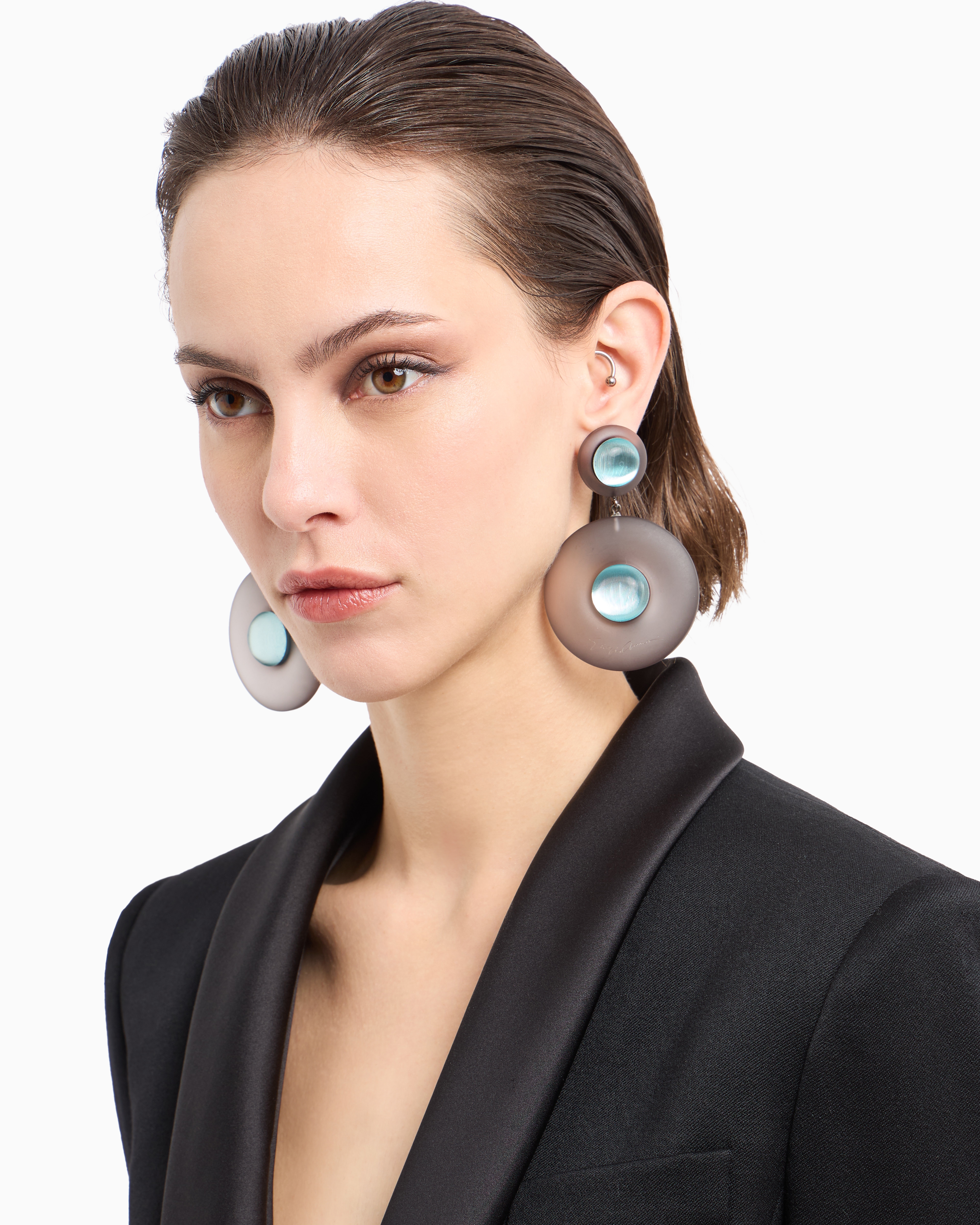 GIORGIO ARMANI RESIN CLIP-ON PEDANT EARRINGS 